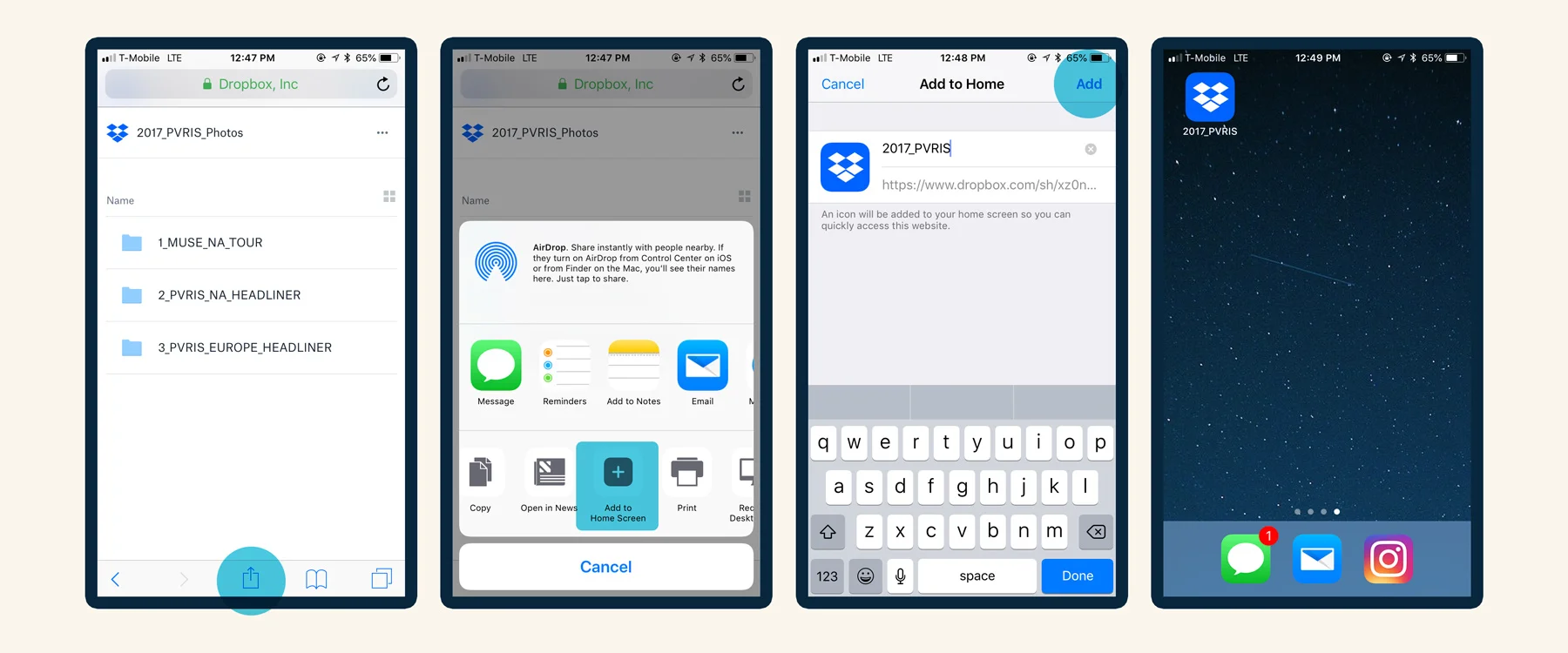 How to add a shortcut icon to a Dropbox folder on a user’s iPhone