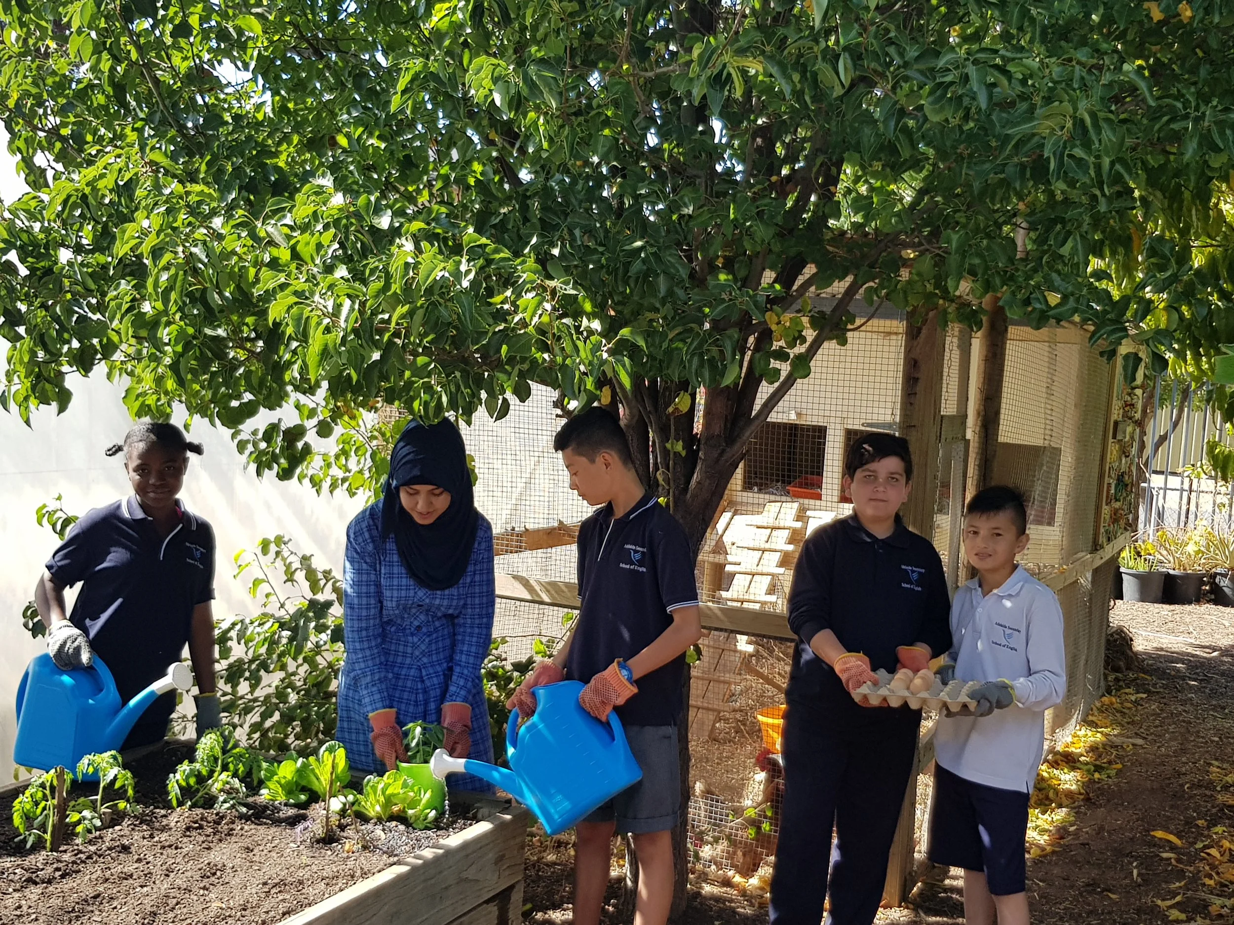 students working in the school garden