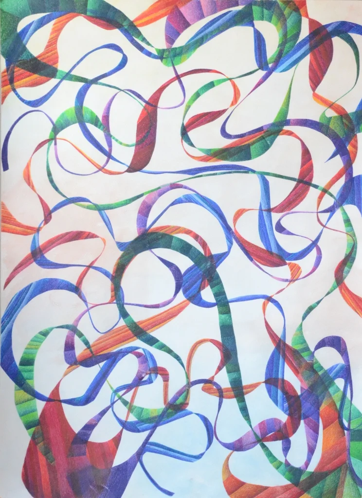  Julian Baslyk  Collaboration of Ribbons #2, 2016  Color pencil on paper   $400 CAD (Framed) 