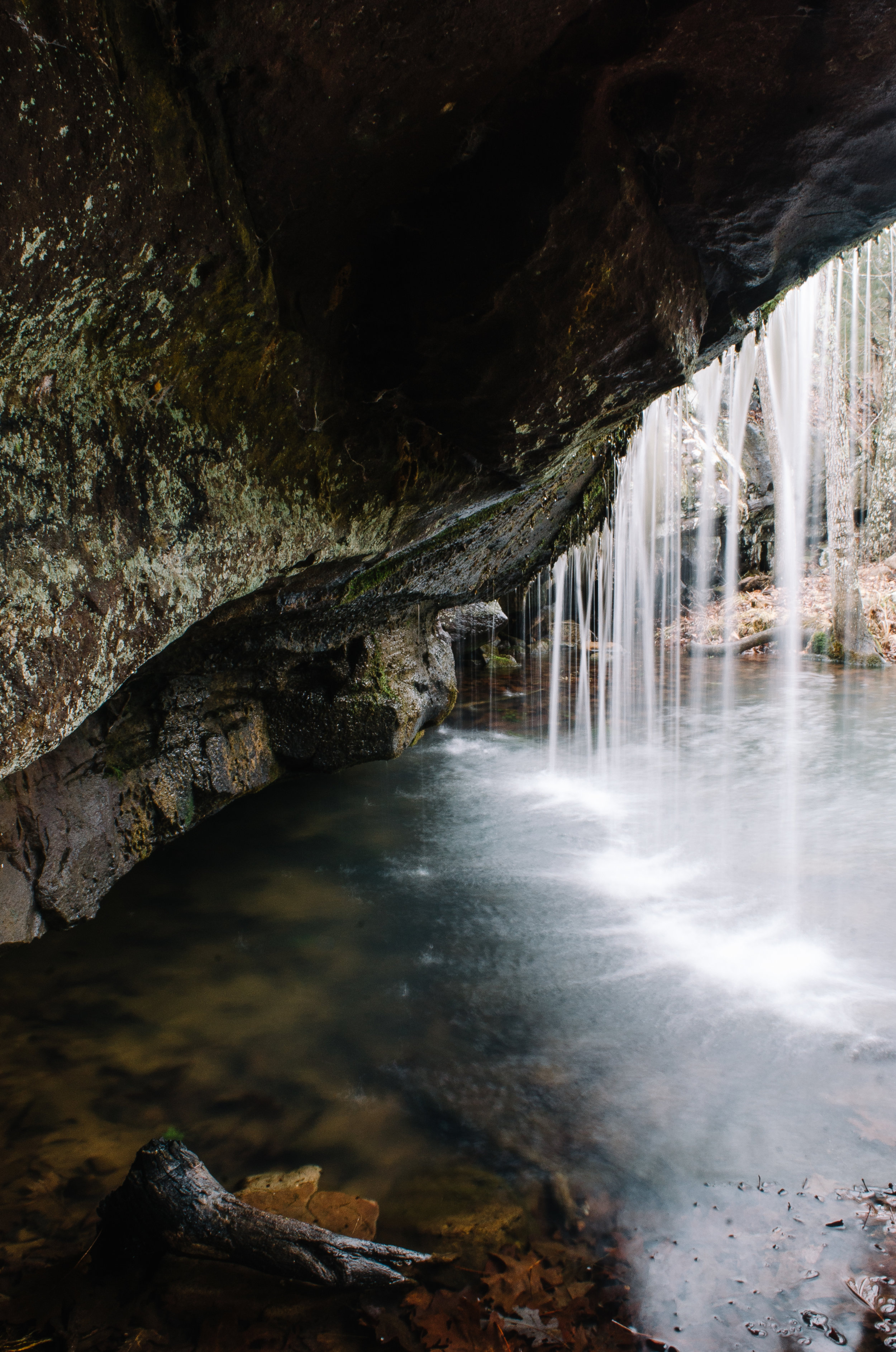 Underneath the cascade at Bedrock Cove.