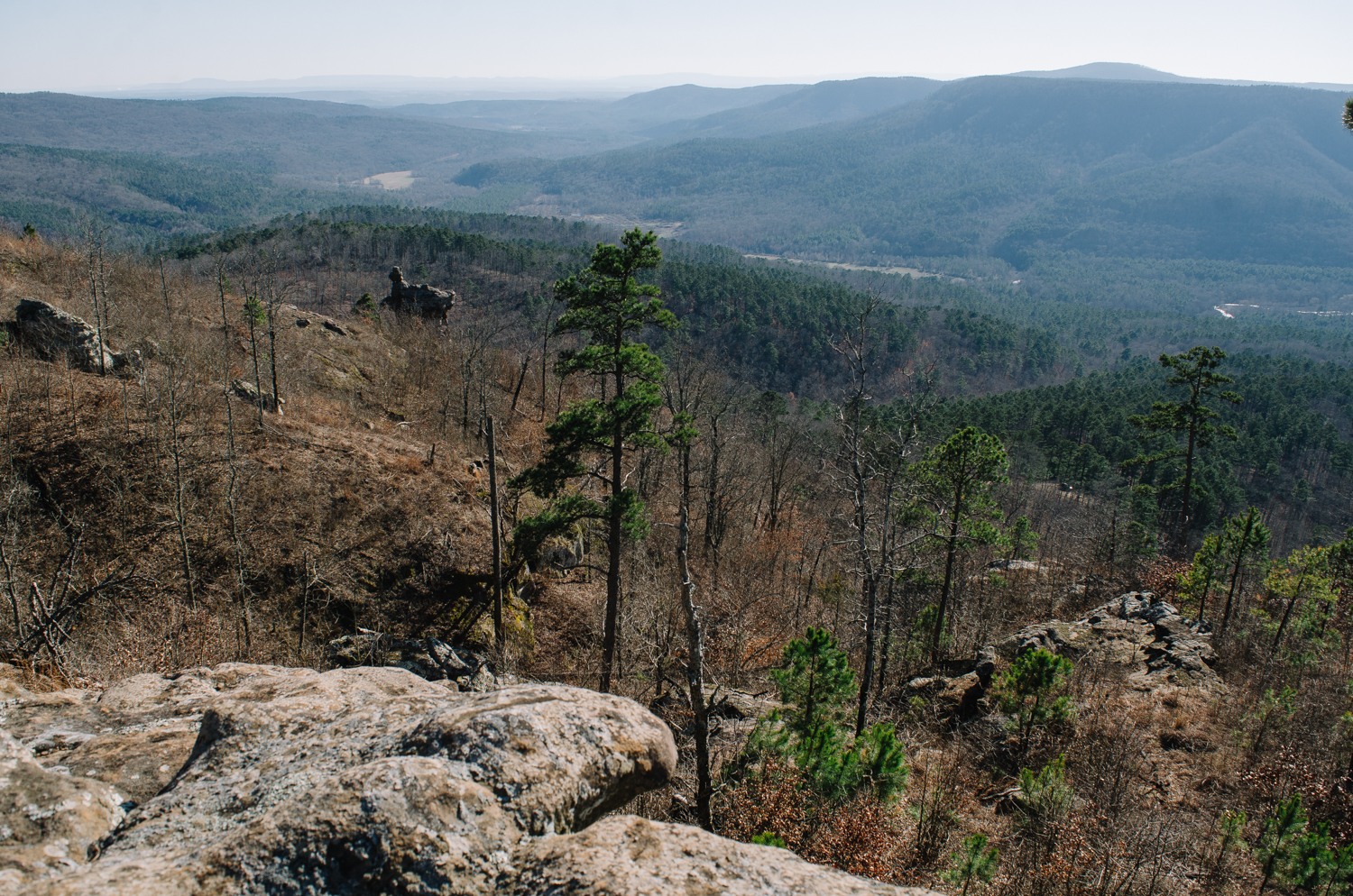 The view down toward the Arkansas Sphinx from the top of Hess Knob.