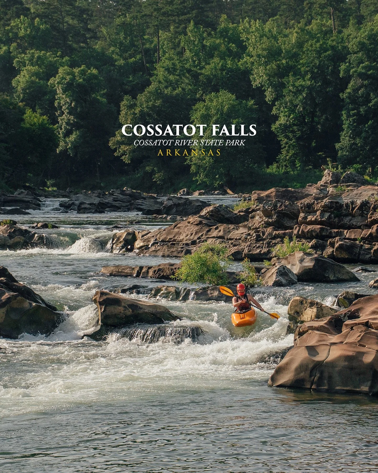 The name Cossatot is derived from a French phrase, “cassé-tête,” which translates to “crushed head” or “broken skull,” you can see from the rapids along Cossatot Falls why they would name it the Cossat