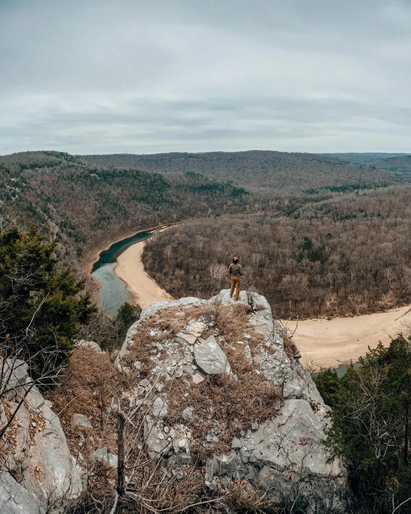 A few views over Bice Bend from Ludlow Bluff on the lower Buffalo National River. At 590 feet, Ludlow Bluff is technically taller than Big Bluff (550 feet), but Ludlow is heavily terraced, while Big Bluff rises in a near-uninterrupted sheer face. If 