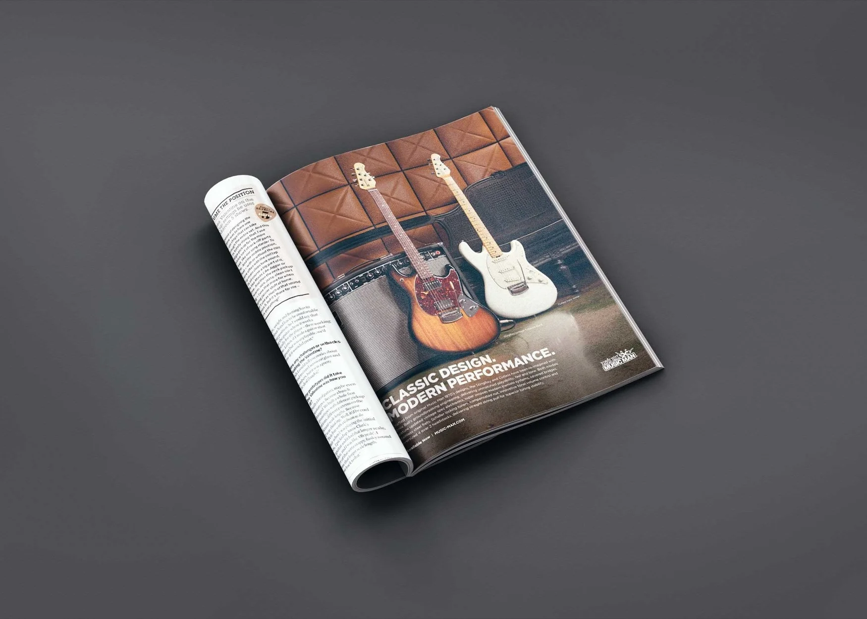 Print ad for Music Man Modern Classic Guitars