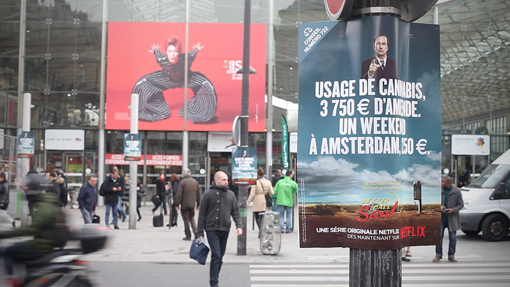 “Cannabis use. A 3.750€ penalty. A weekend in lovey Amsterdam, 250€. You choose.” Gare du Nord Station, Paris