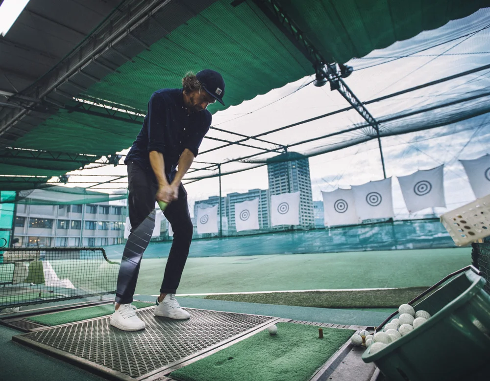 Antoine practicing some golf at the rooftop of TBWA's building.