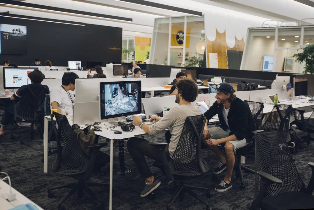 Me (left) and Antoine in the Japanese office.
