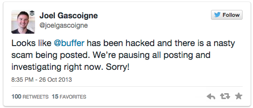 CEO of Buffer kept followers informed about a hack on their platform in 2013.