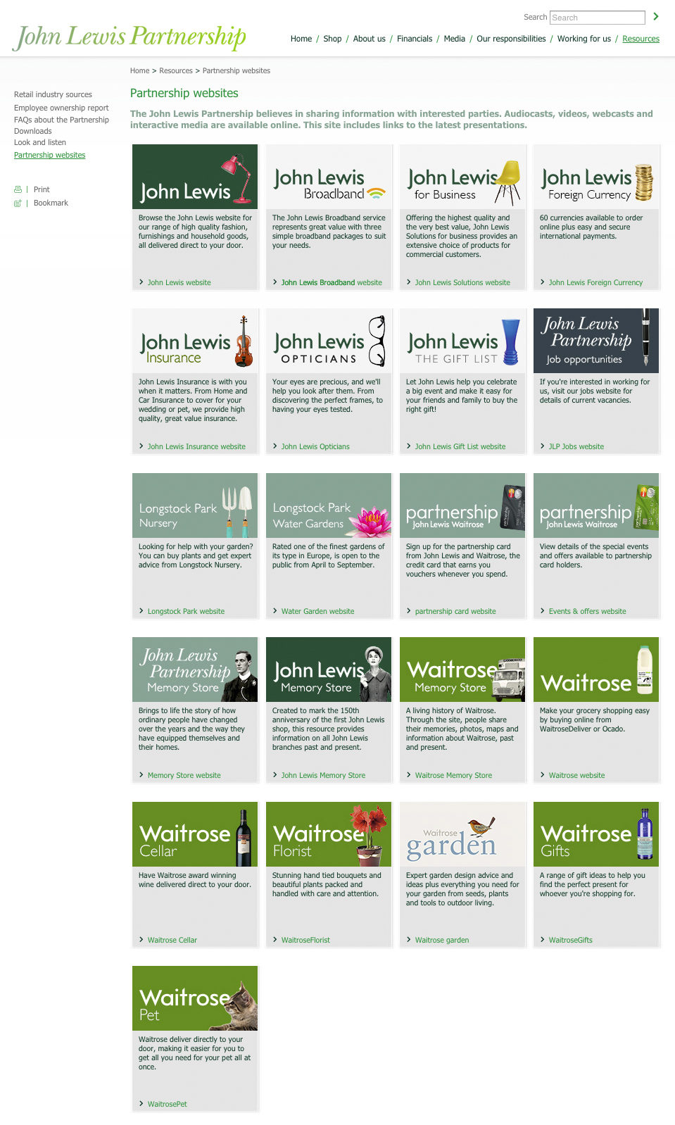 Website branding on the John Lewis Partnership Corporate website