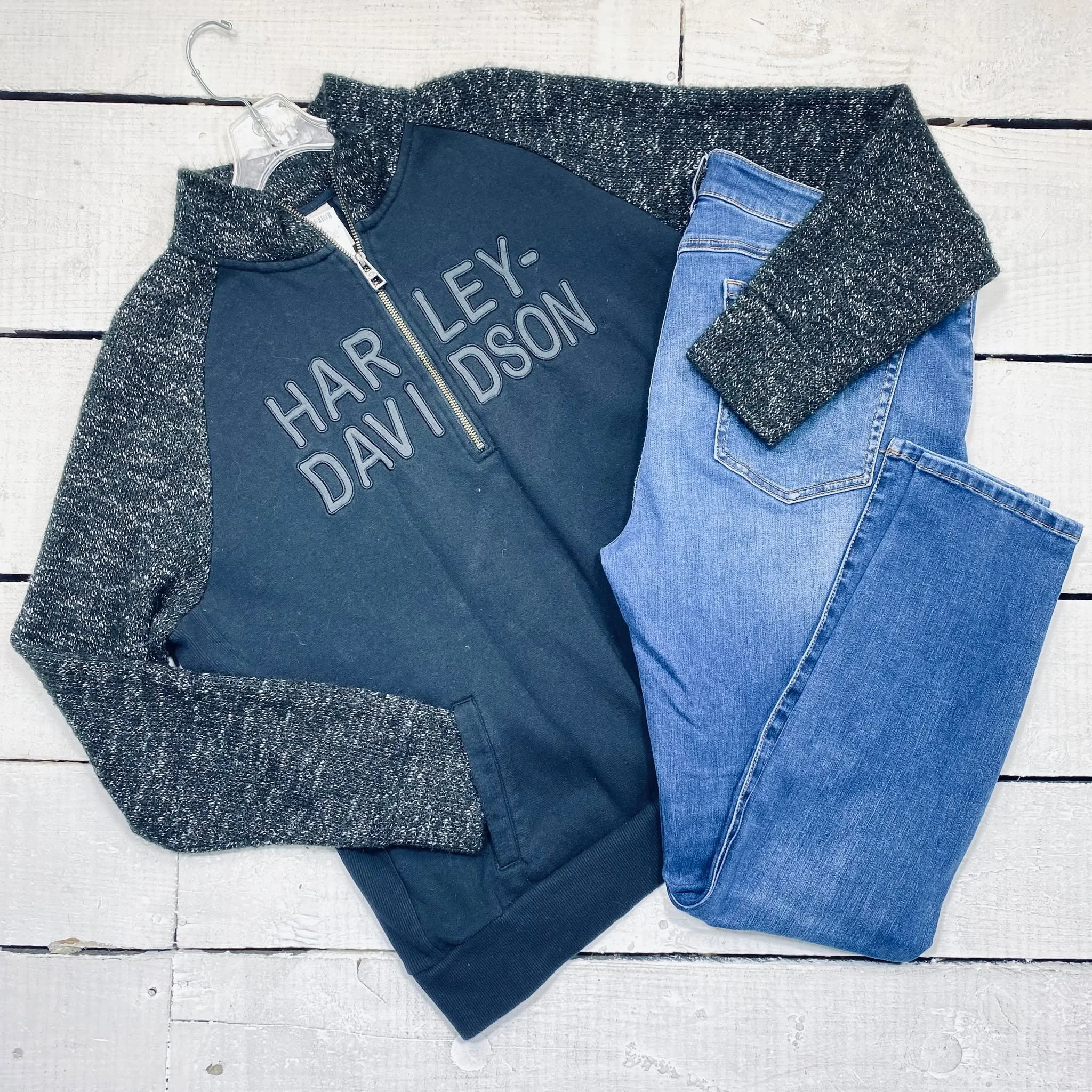 Harley Davidson Top Size XL, $18.95
Cabi Jeans Size 14, $25.95