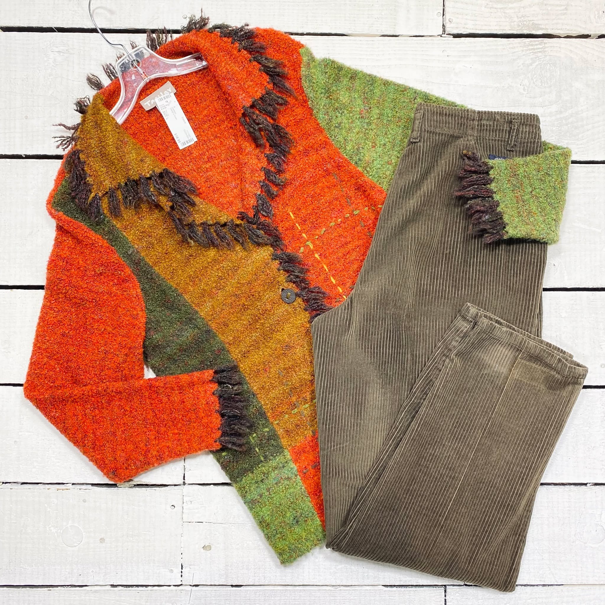 Tan Jay Cardigan Size L, $18.95
Dockers Pants Size 12, $12.95