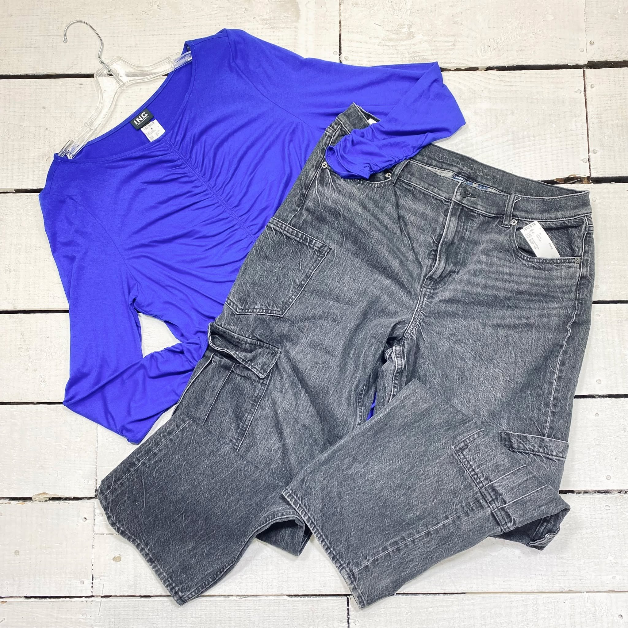 INC Top Size XL, $12.95
American Eagle Jeans Size 14, $12.95