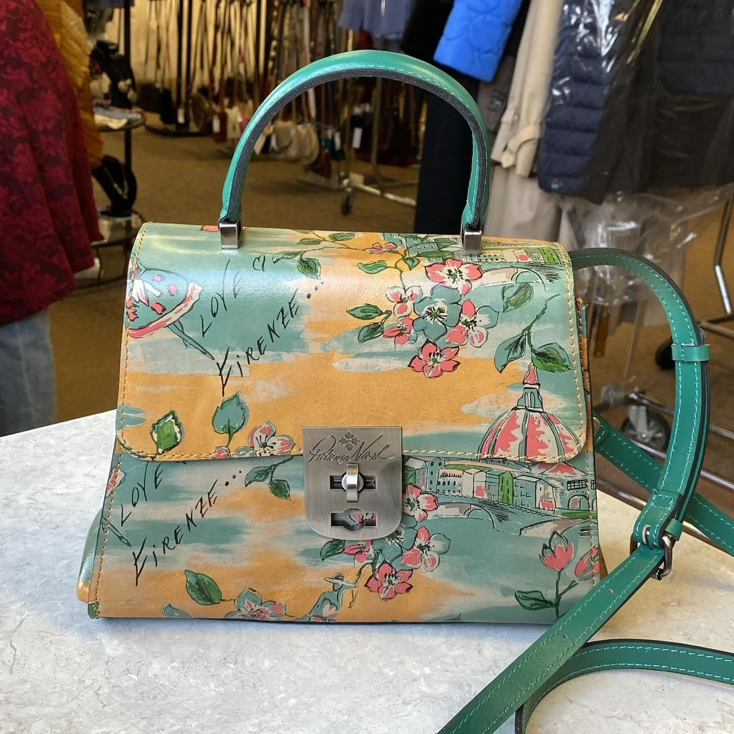 Super unique Patricia Nash Purse with crossbody strap $ $125.95! 💚💛💚