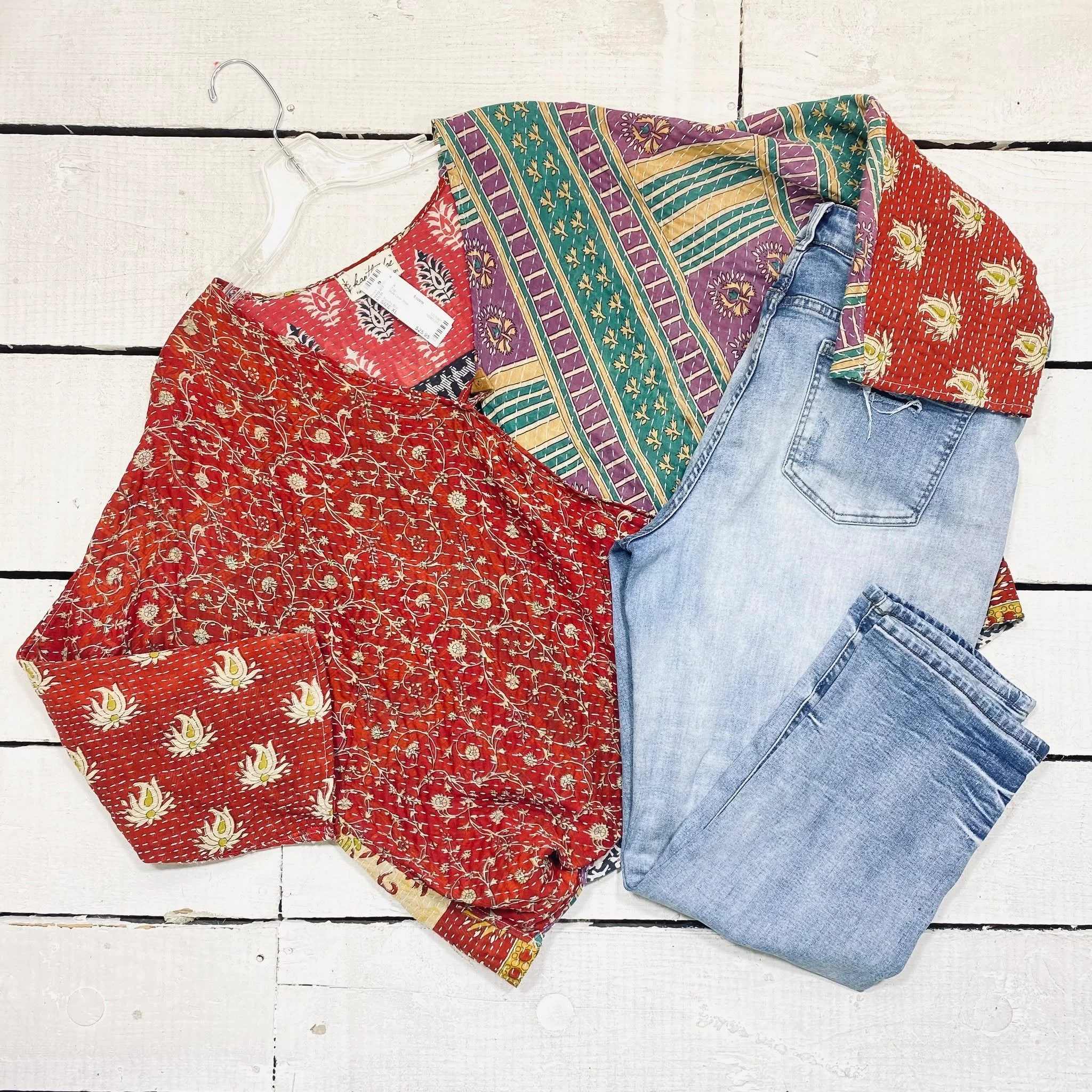 Kantha Bae Top Size XL, $25.95
Tribal Jeans Size 16, $12.95