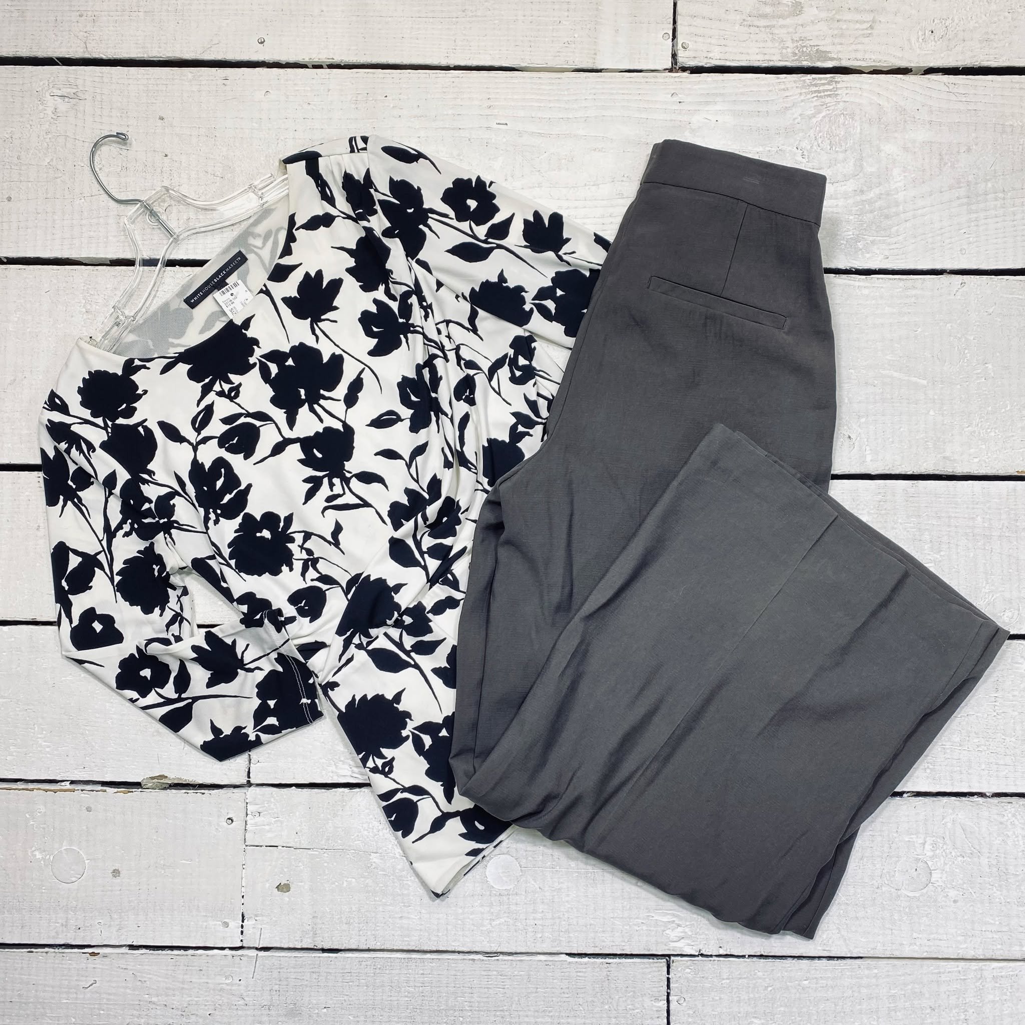 WHBM Top Size M, $12.95
H&amp;M Pants Size 6, $14.95