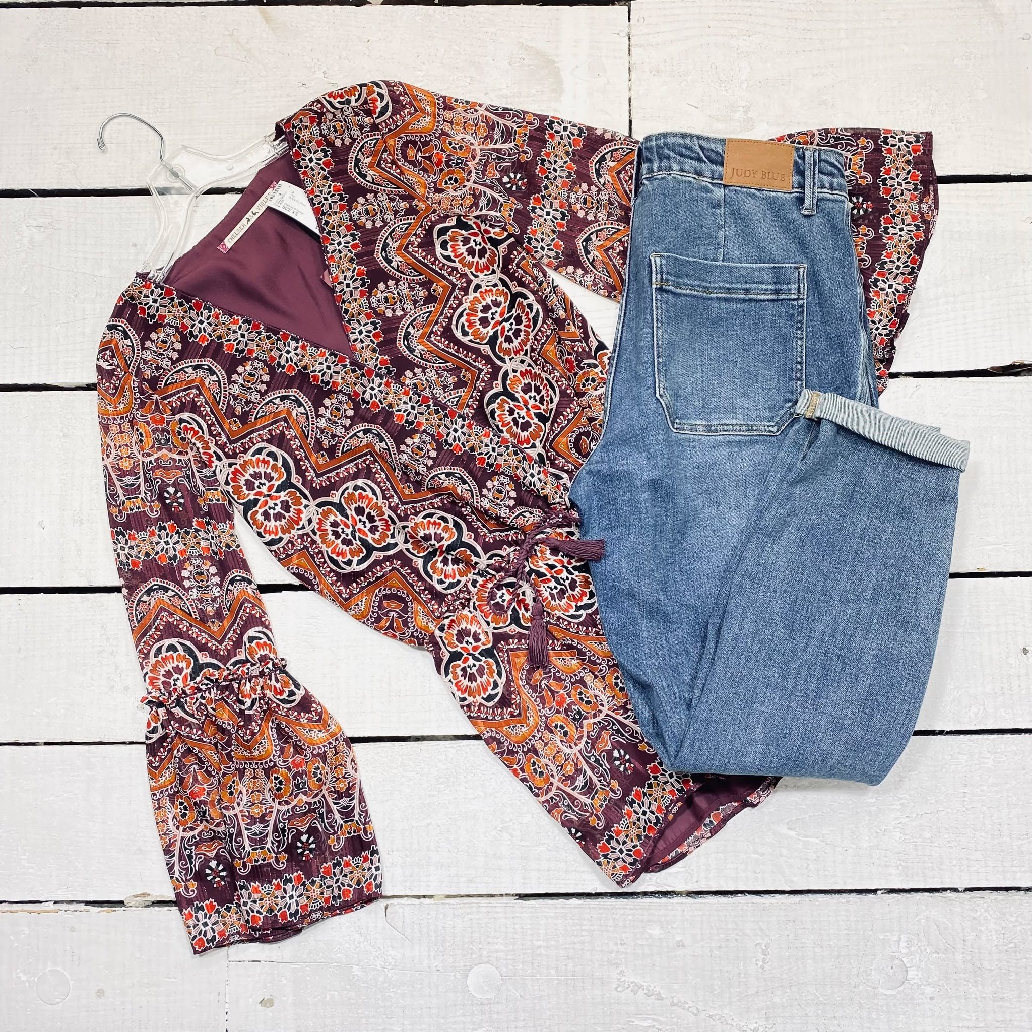 Chelsea &amp; Violet Top Size XS, $18.95
Judy Blue Jeans Size 10/12, $22.95