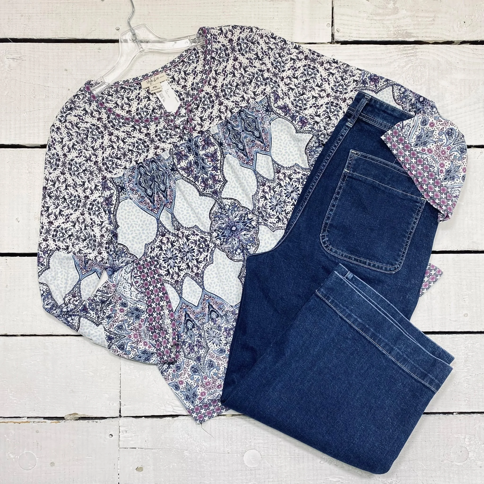 Style &amp; Co Top Size XL, $14.95
Free Assembly Jeans Size 14S, $14.95