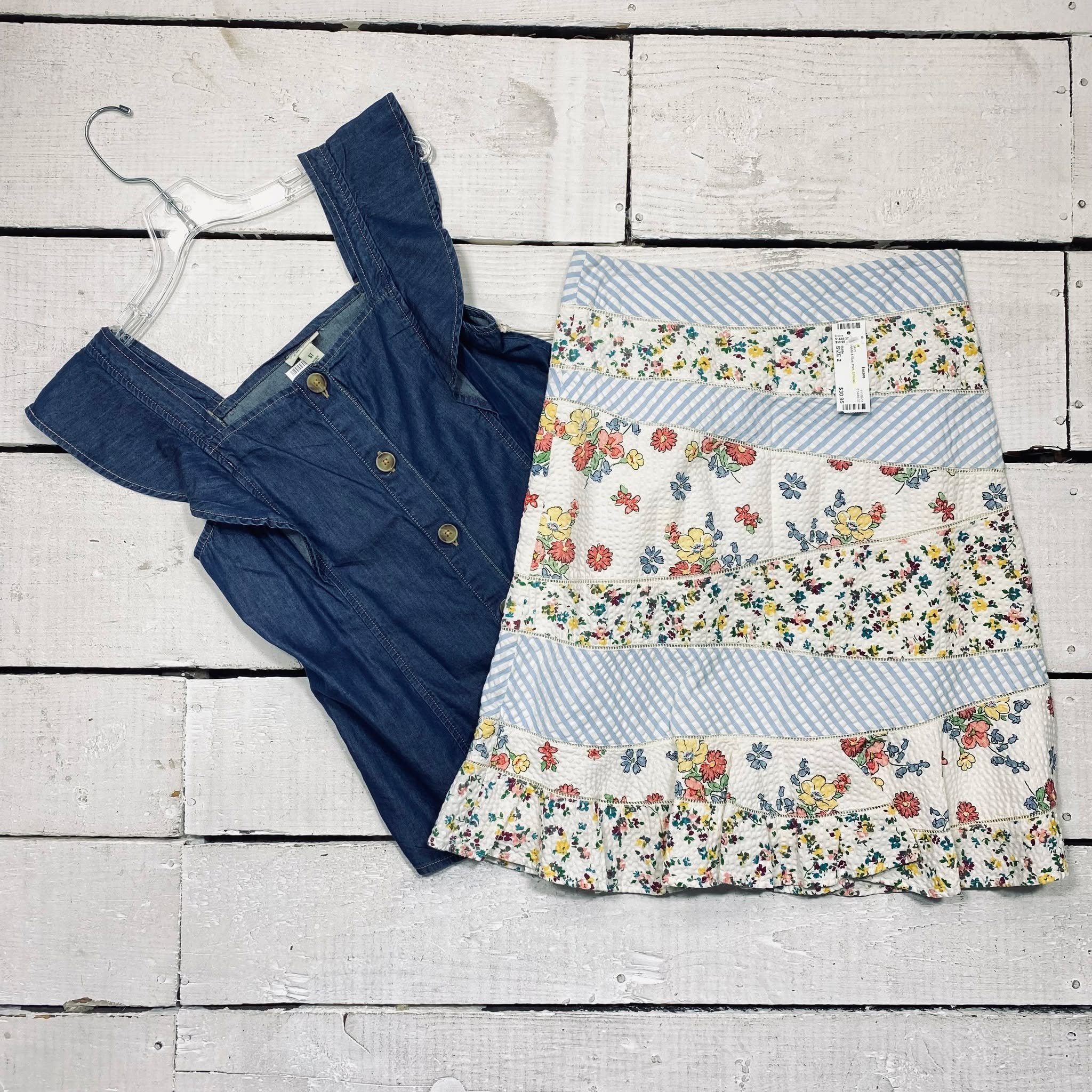 ANA Shell Size S, $10.95
Odille Skirt Size 2, $30.95