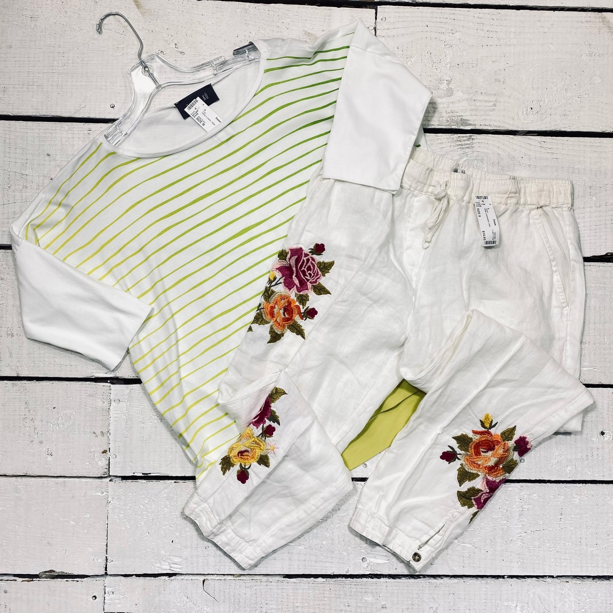 OZAI N KU Top Size M, $15.95
Pants Size 8, $14.95