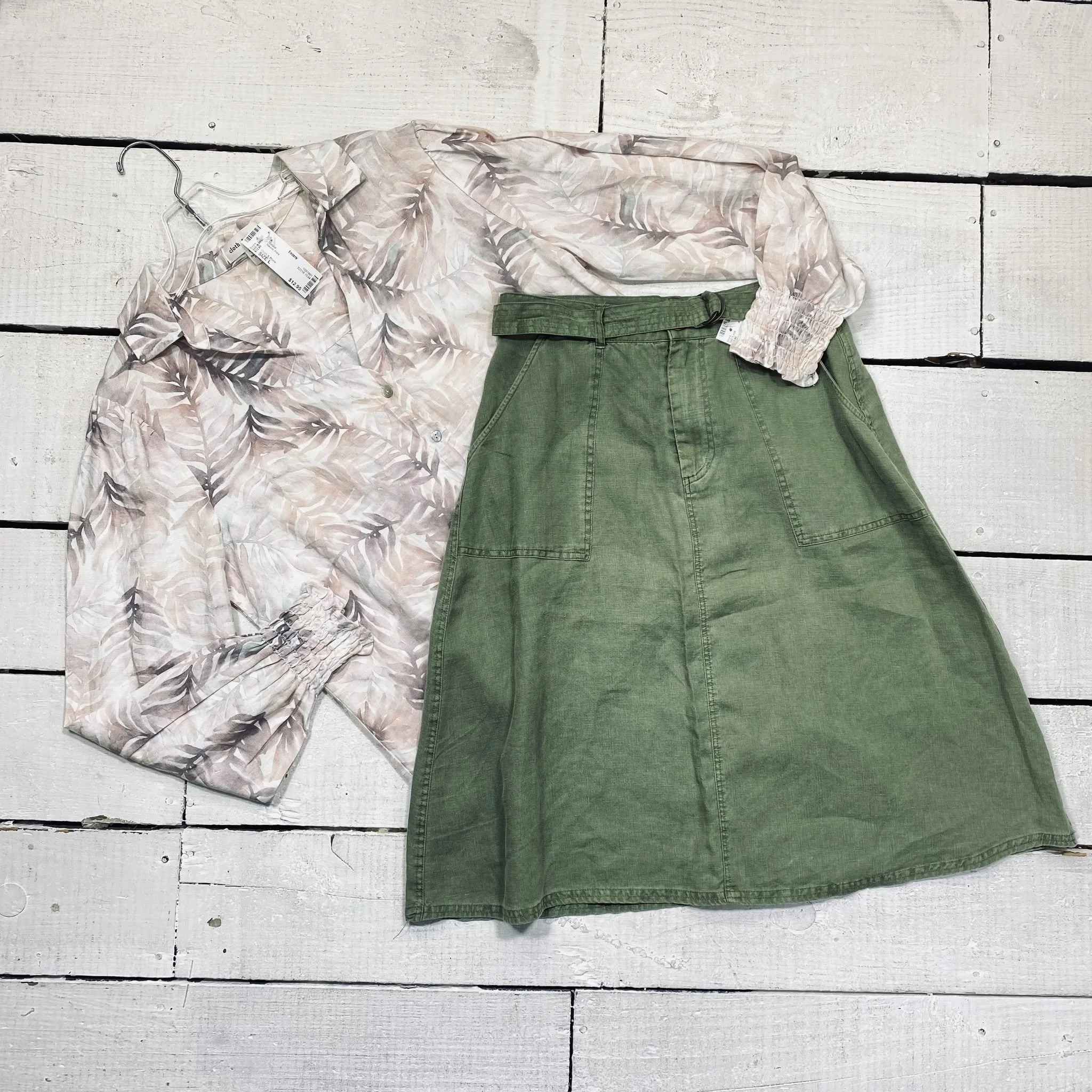 Cloth &amp; Stone Blouse Size L, $12.95
Artisan NY Skirt Size 4, $15.95