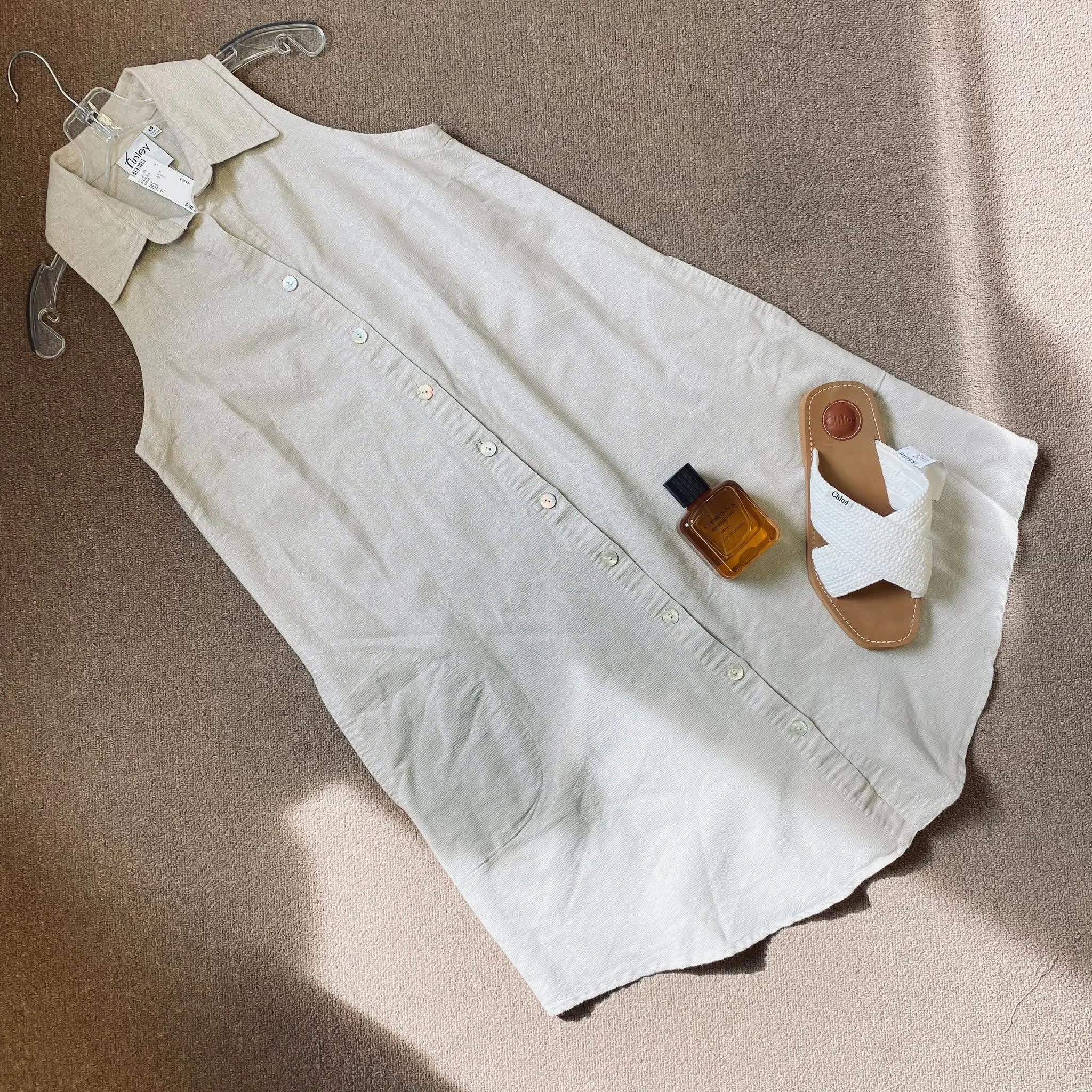 Finley Dress Size 6, $38.95
Chloe Sandals Size 9, $112.95
Perfume, $10.95