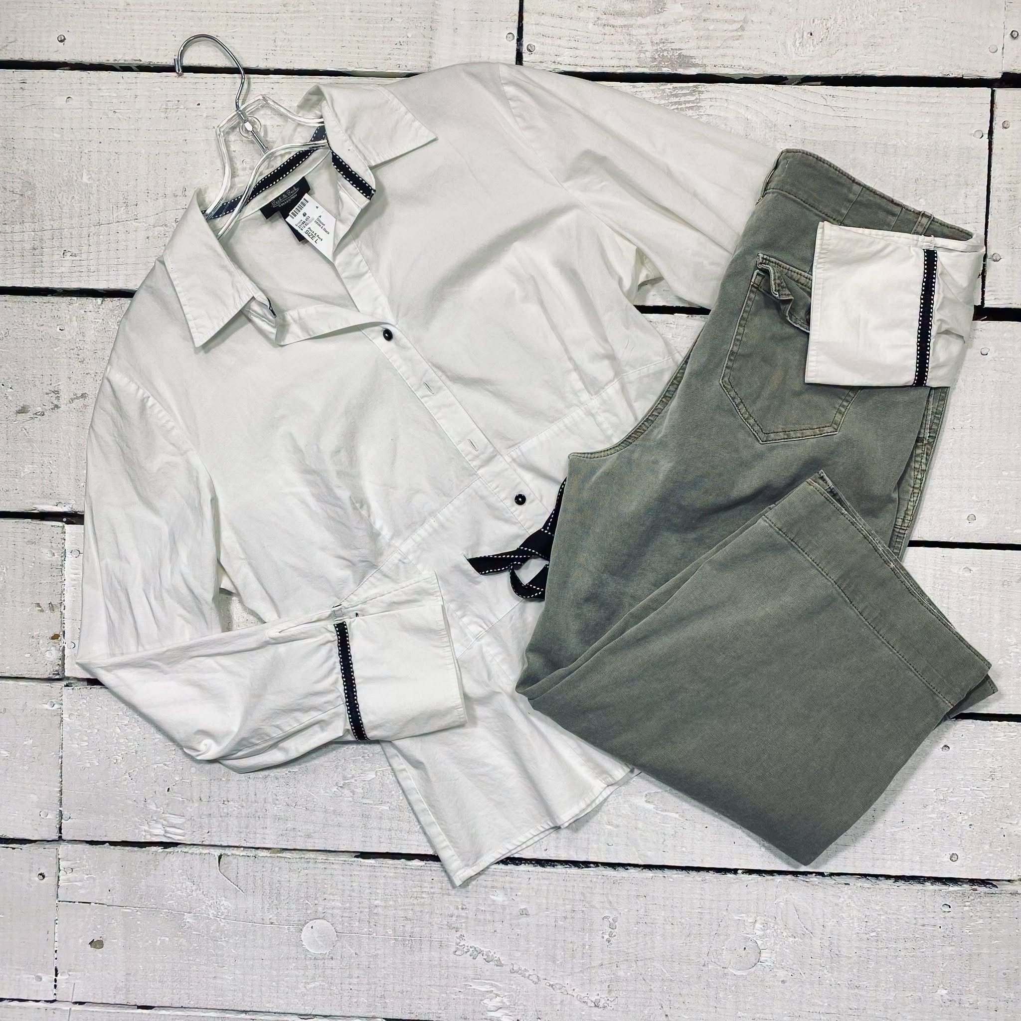 Peck &amp; Peck Blouse Size L, $12.95
J Jill Capris Size 10, $12.95