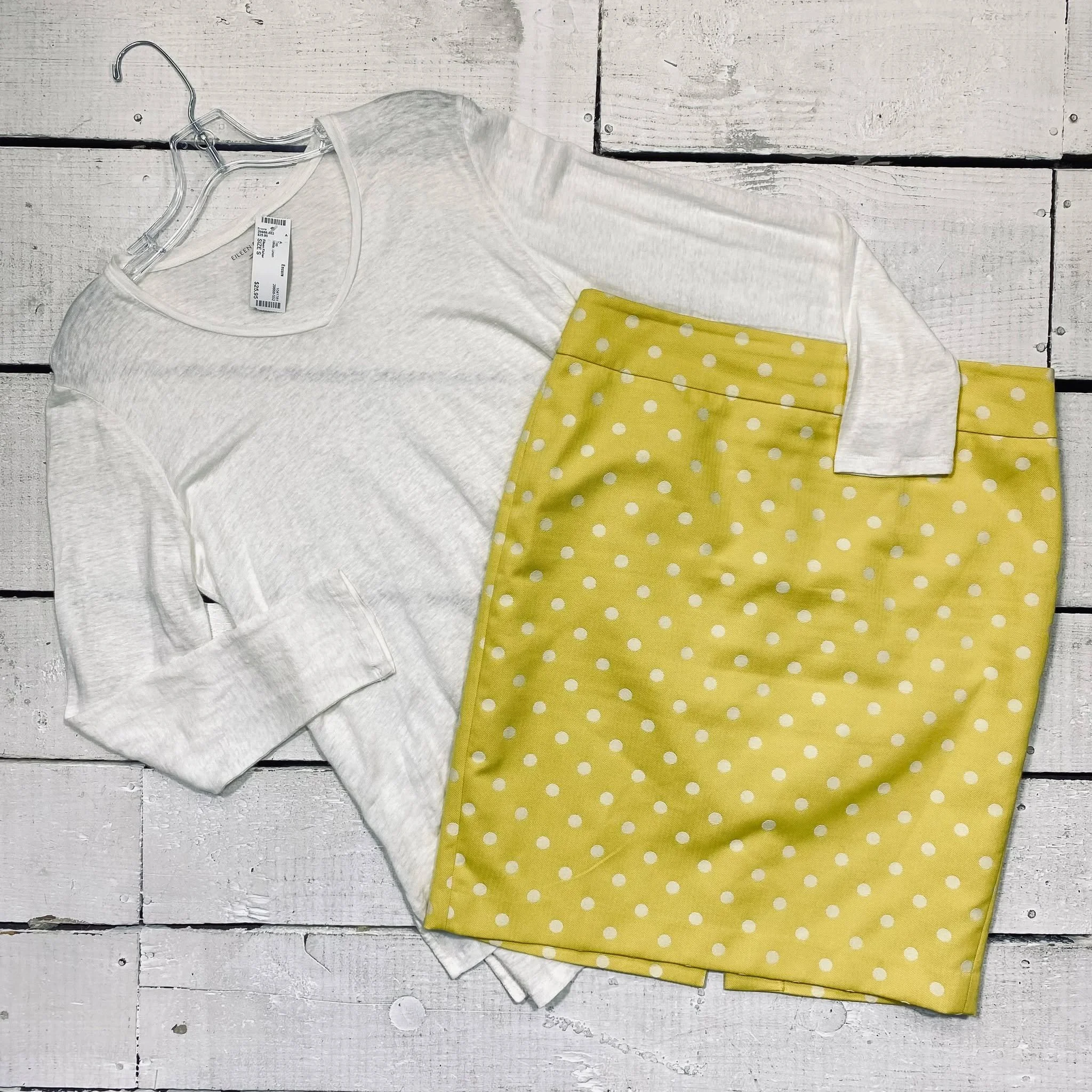 Eileen Fisher Top Size S, $25.95
Ann Taylor Skirt Size 12, $12.95