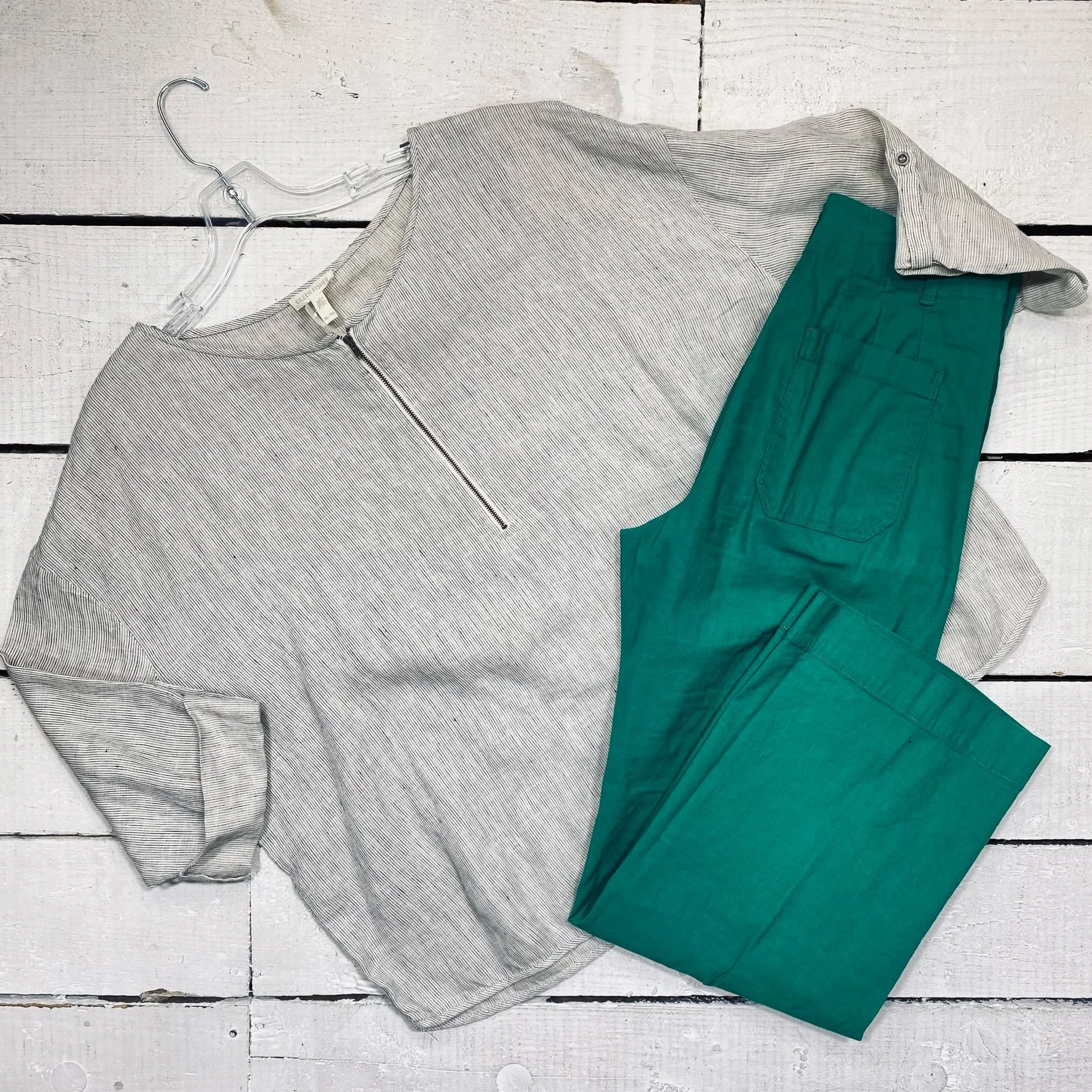 Eileen Fisher Top Size XL, $35.95
Anthropologie Pants Size 6, $18.95