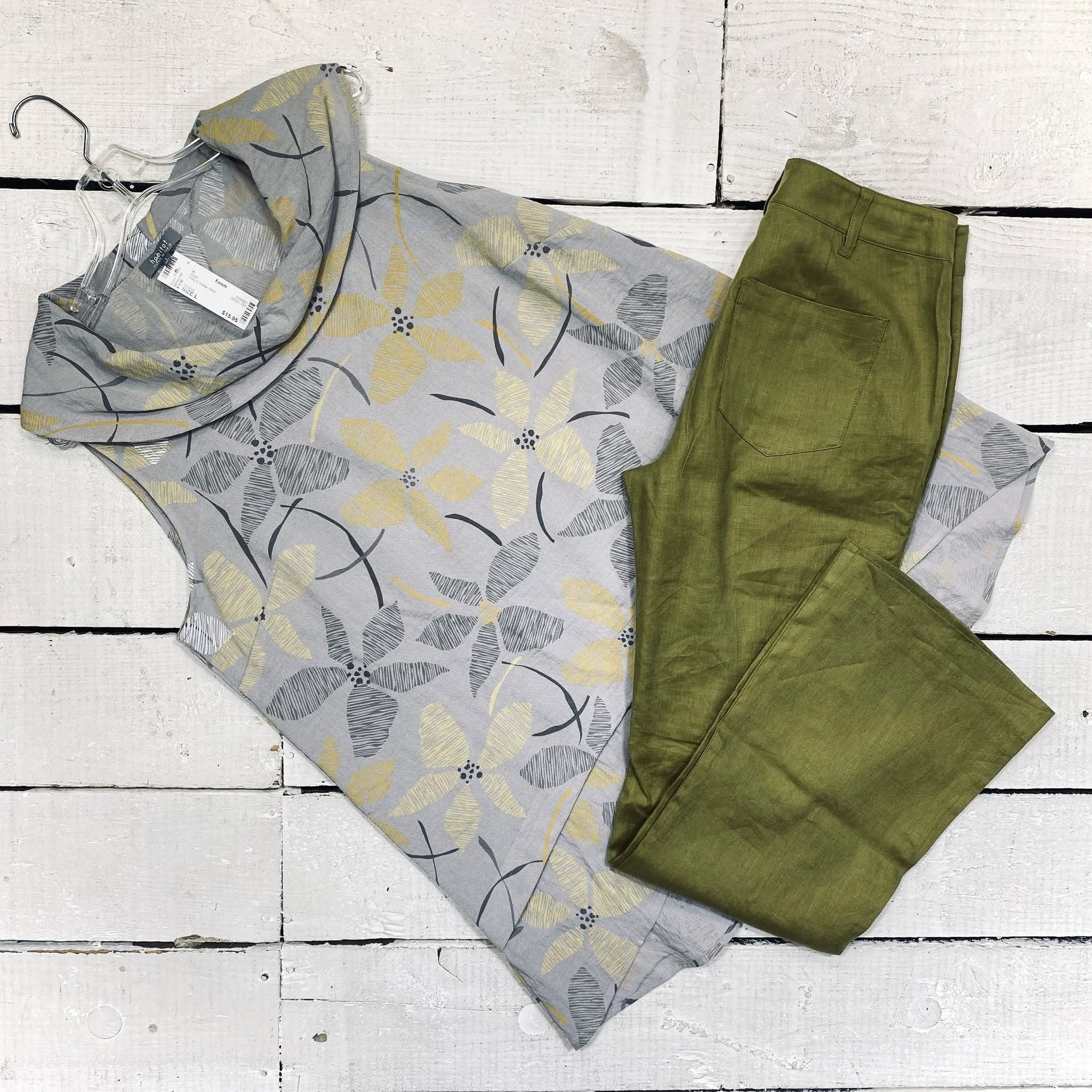 Habitat Shell Size L, $15.95
Cabi Pants Size 4, $28.95