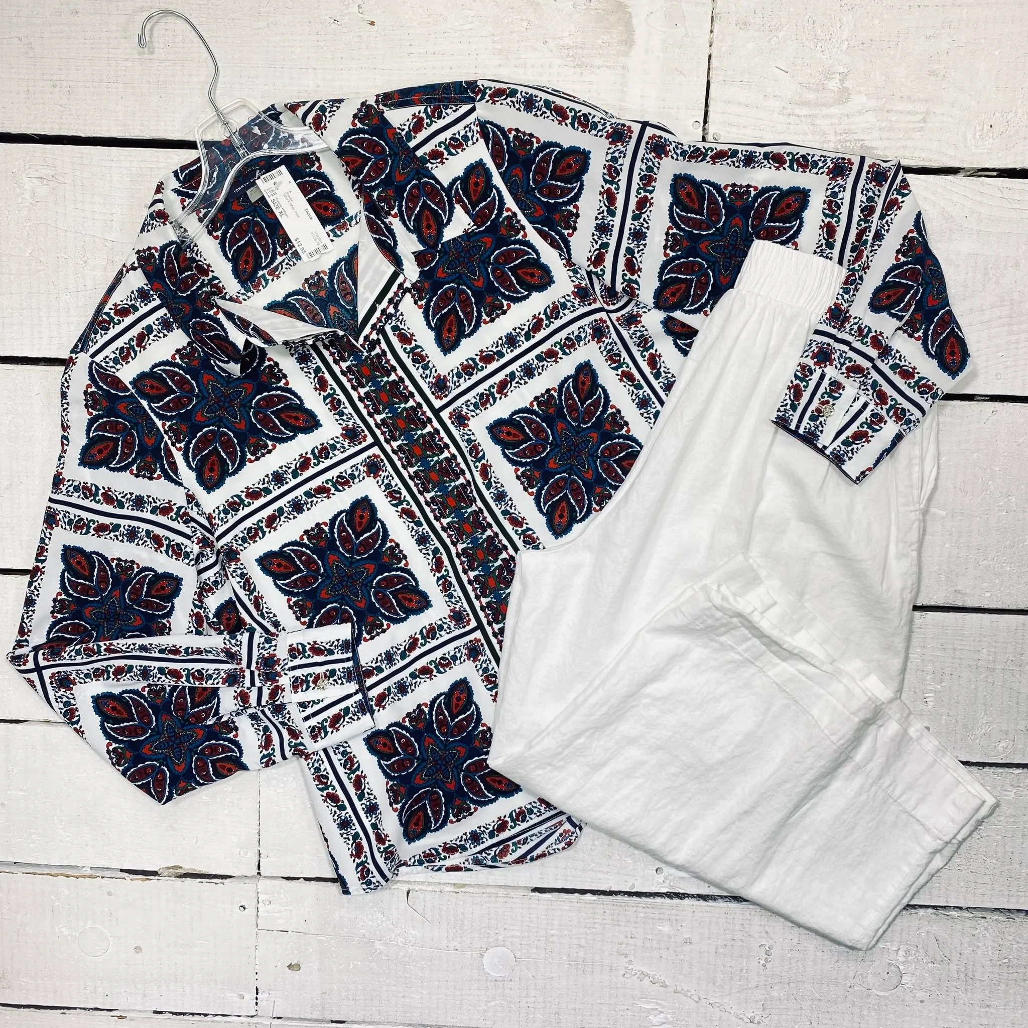 Tommy Hilfiger Blouse Size XL, $12.95
New York &amp; Co Capris Size 14, $12.95
