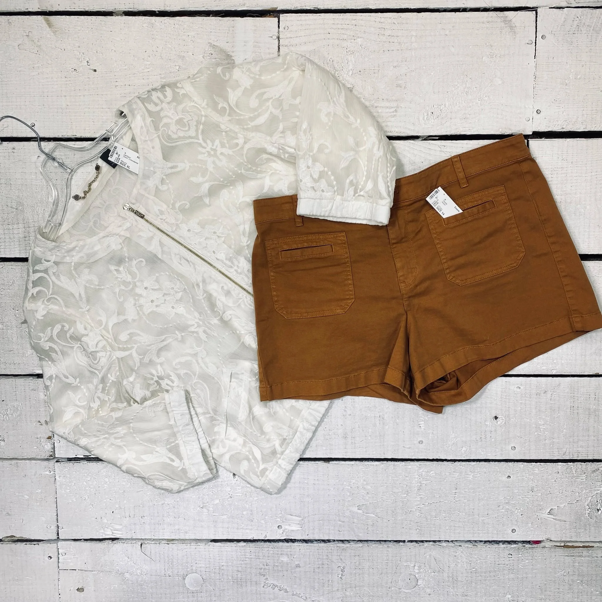 Chicos Cardigan Size XL, $22.95
J Crew Shorts Size 14, $12.95