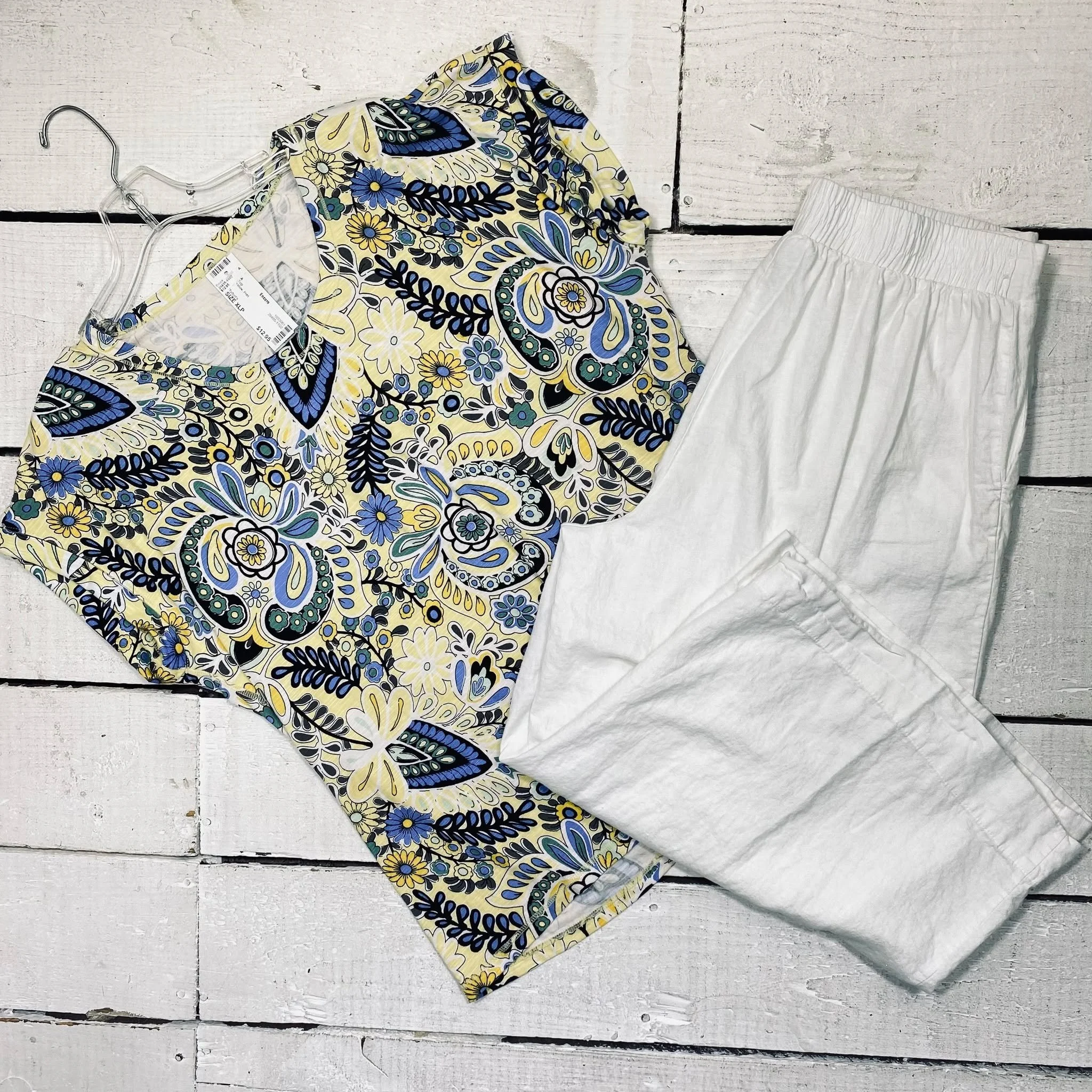 Talbots Top Size XLP, $12.95
New York &amp; Co Capris Size 14, $12.95