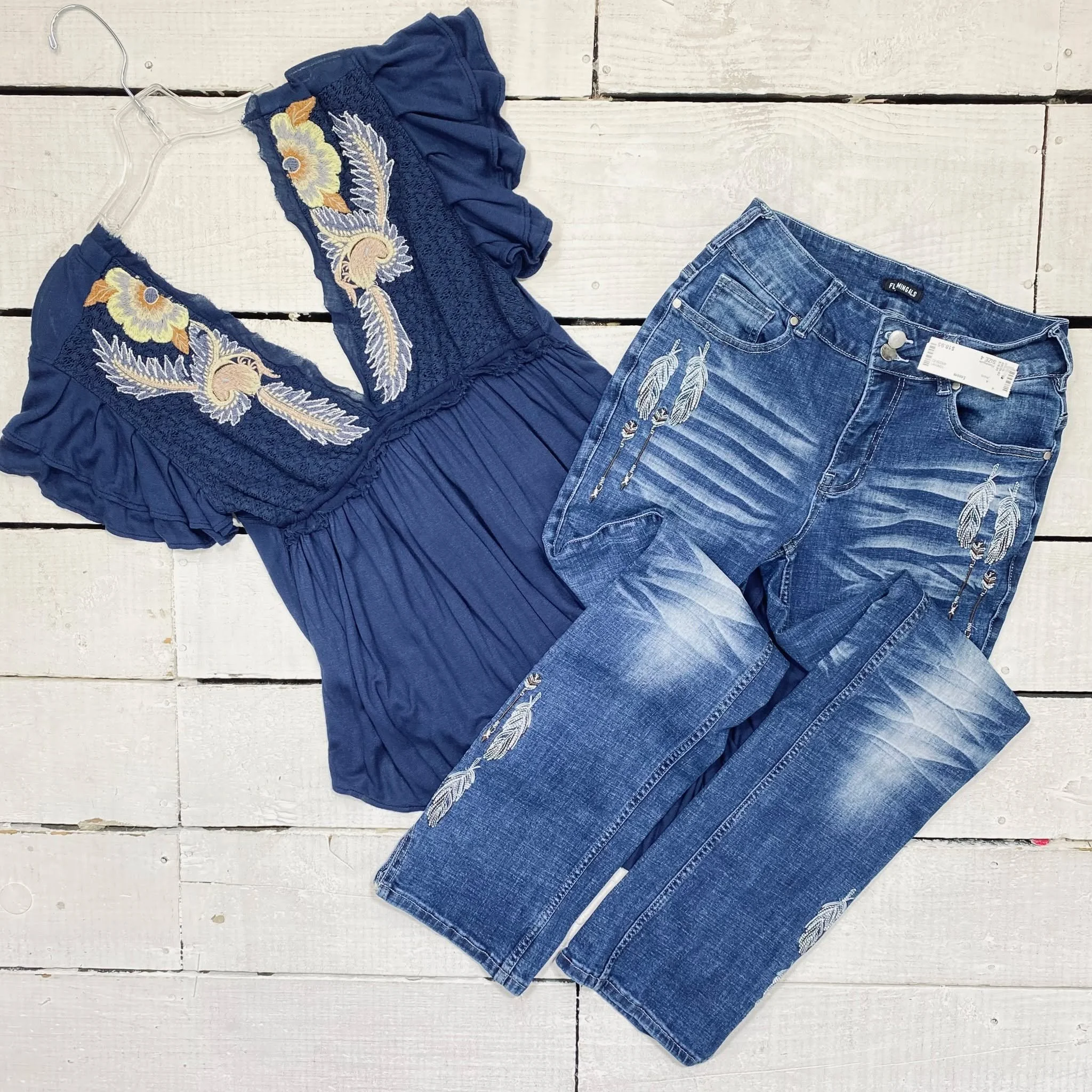 Free People Top Size S, $18.95
Flamingals Jeans Size 4, $18.95