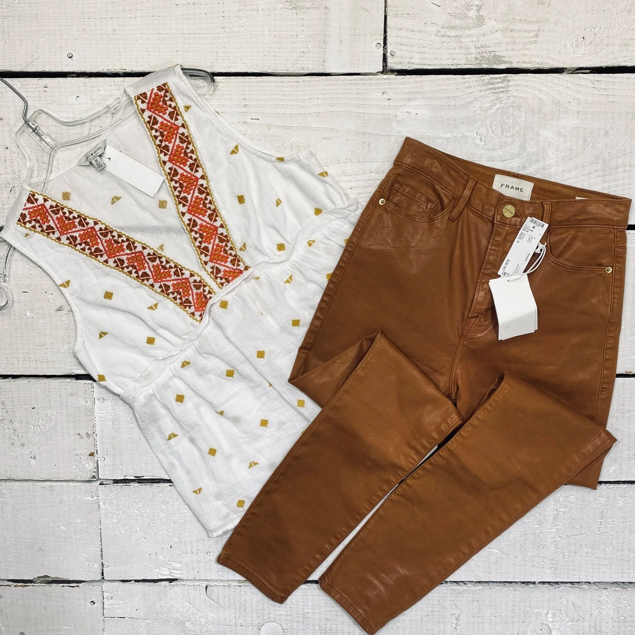 Lucky Brand Shell Size M, $10.95
Frame Pants Size 0, $30.95