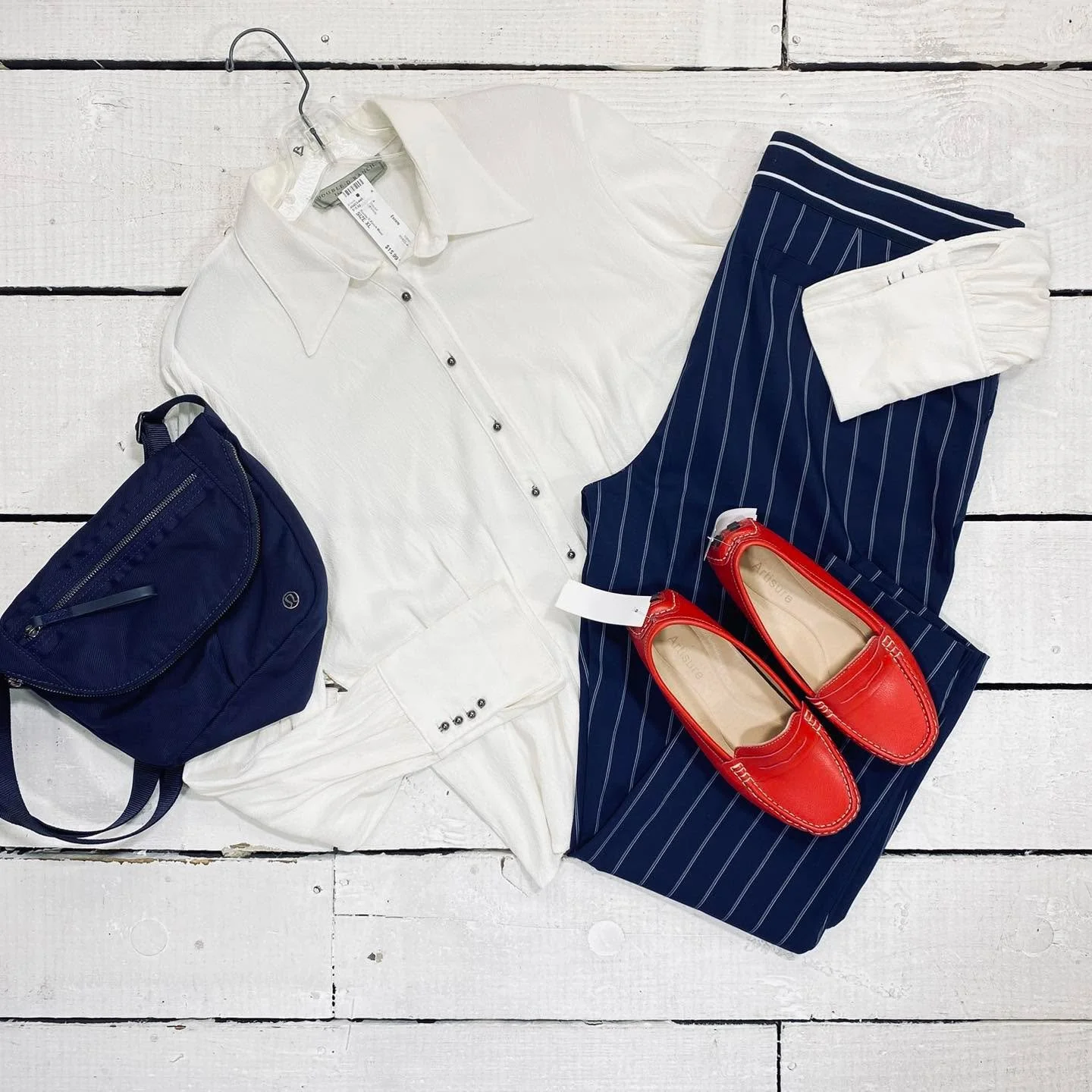 Double D Ranch Wear Blouse Size XL, $15.99
Maurices Pants Size 16, $12.95
LuluLemon Crossbody, $35.95
Artisure Loafers Size 7.5, $14.95
