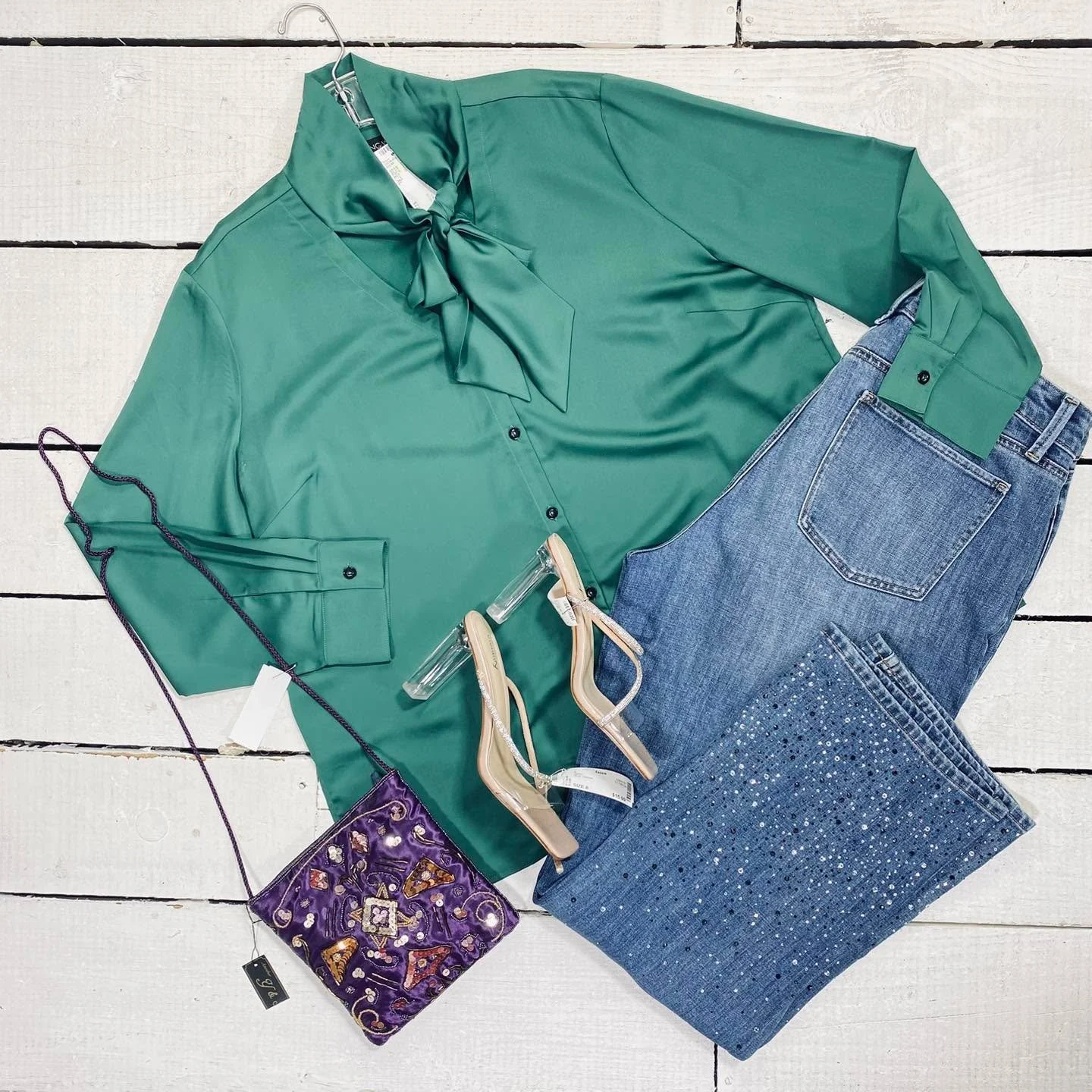 Ming Wang Blouse Size XL, $22.95
Talbots Jeans Size 16, $35.95
Slides Size 8, $15.99
Crossbody, $14.99