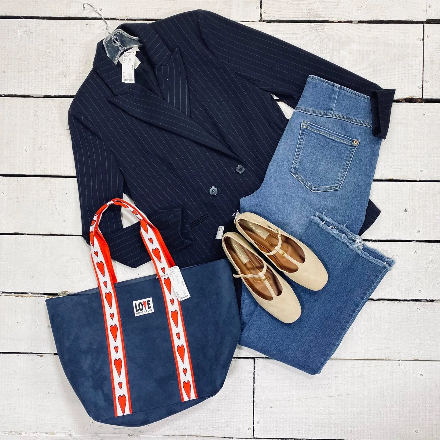 H&amp;M Blazer Size M, $22.99
INC Jeans Size 12, $12.99
Franco Sarto Flats Size 8, $35.99
Brighton Tote, $32.99