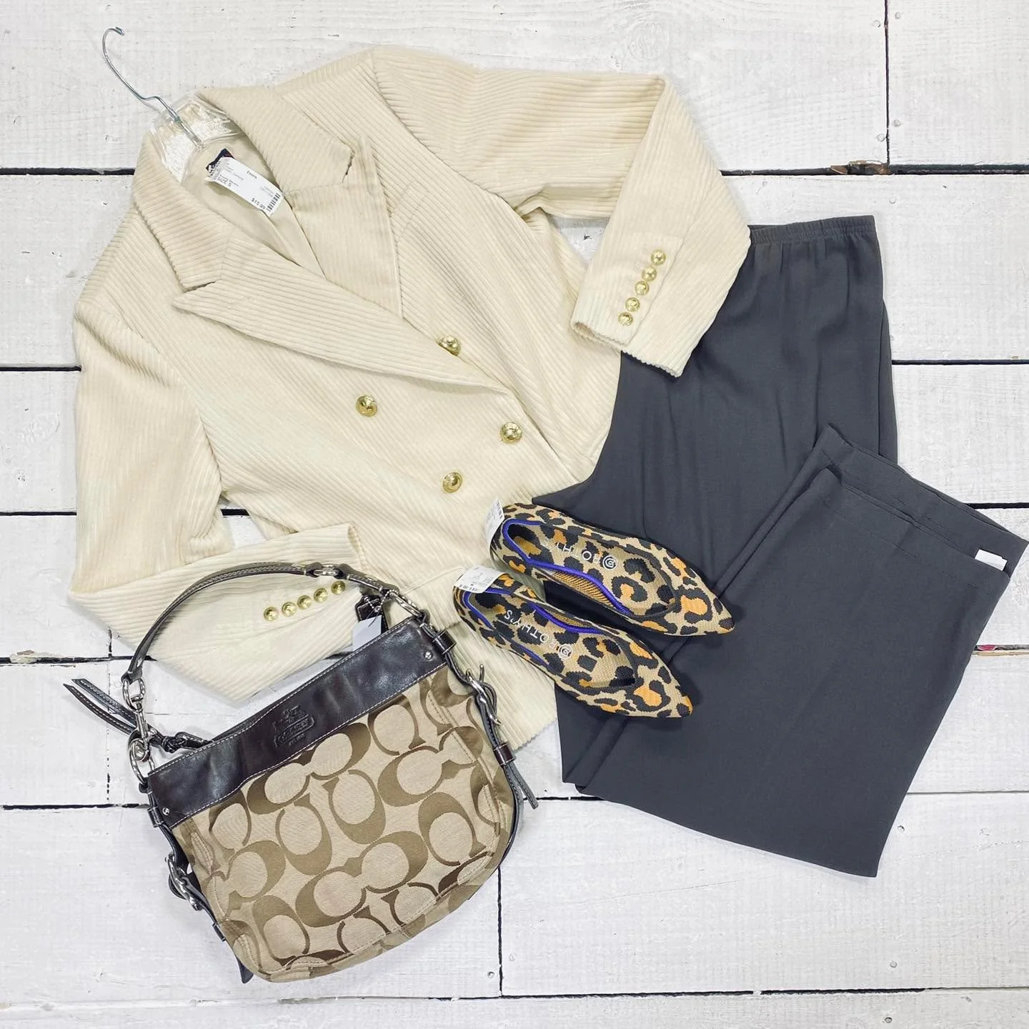 Rowing Blazers Blazer Size S, $15.99
Eileen Fisher Pants Size L, $29.99
Coach Purse, $60.99
Rothy&rsquo;s Flats Size 8, $30.99