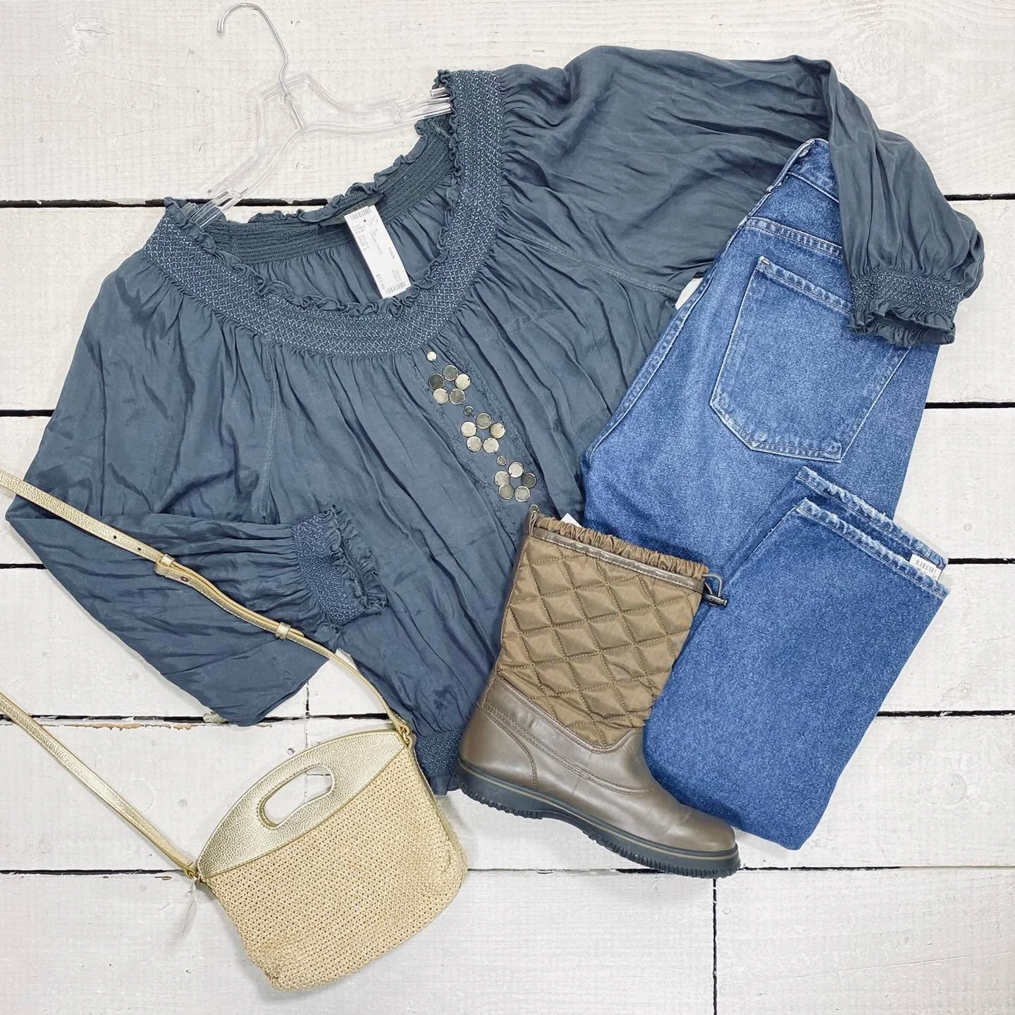 Nine West Top Size L, $13.99
Citizens of Humanity Jeans Size 6, $42.95
Coach Boots Size 8.5, $45.95
Talbots Crossbody, $20.95