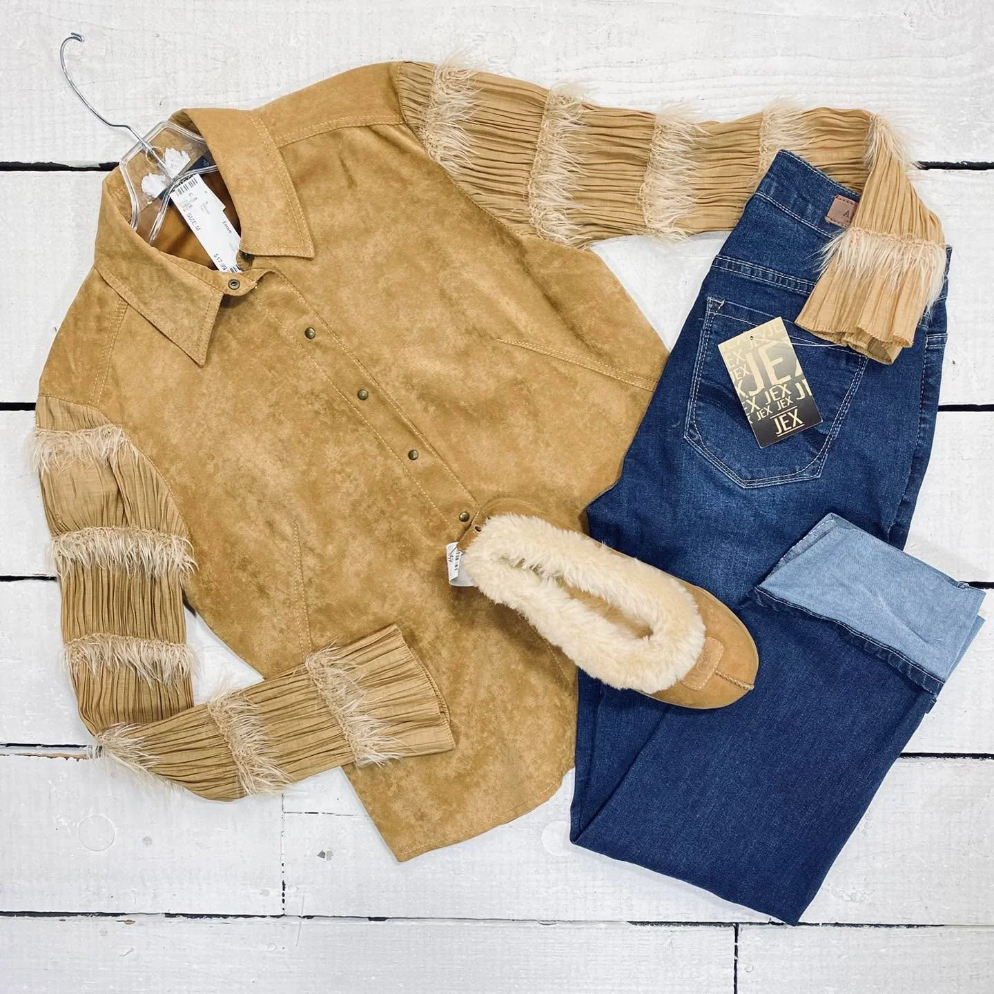 Blouse Size M, $17.99
Angels Jeans Size 6, $14.95
Ugg Flats Size 8, $47.95