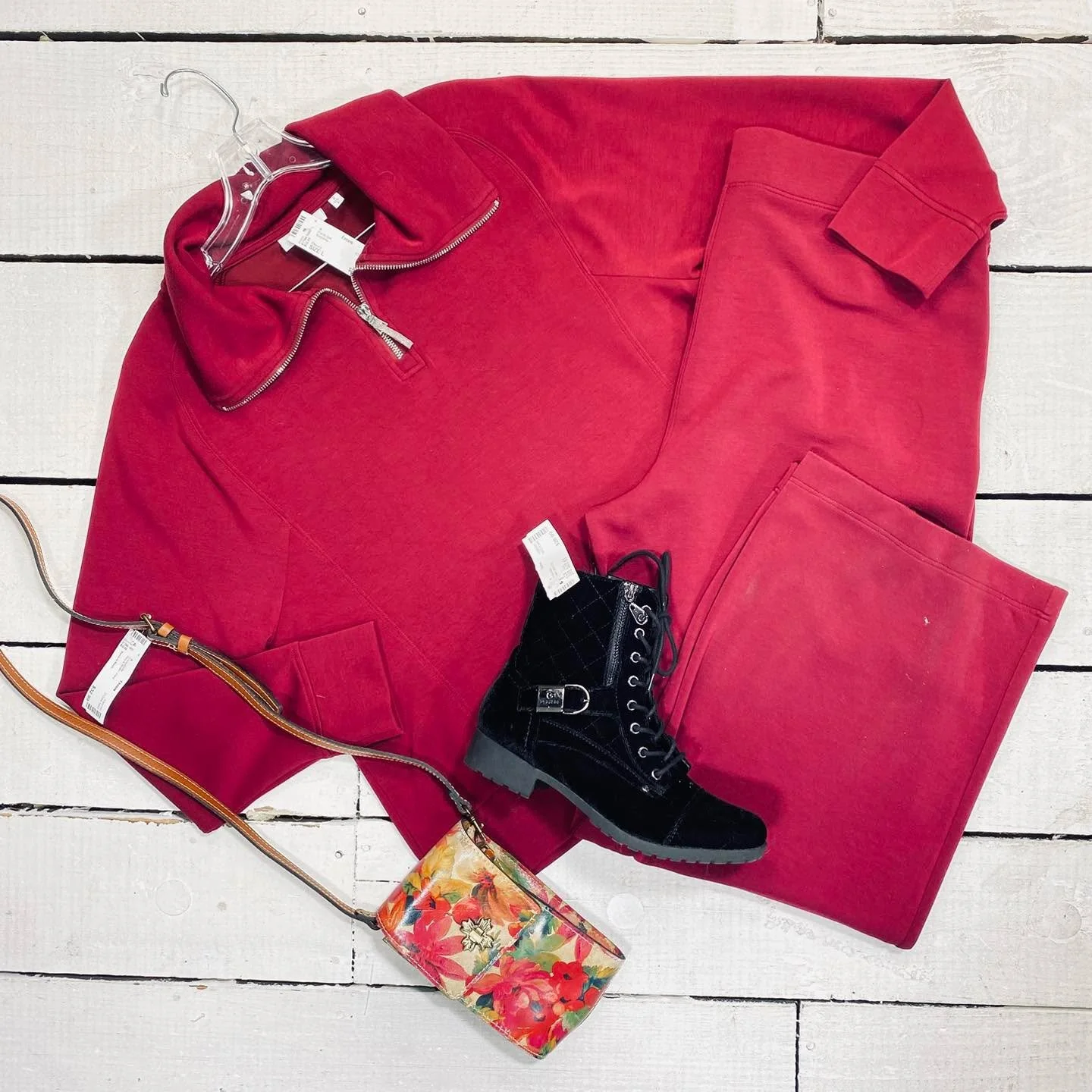 Chicos Pants Set Size L, $32.99
Guess Ankle Boot Size 8.5, $28.99
Patricia Nash Crossbody, $32.99