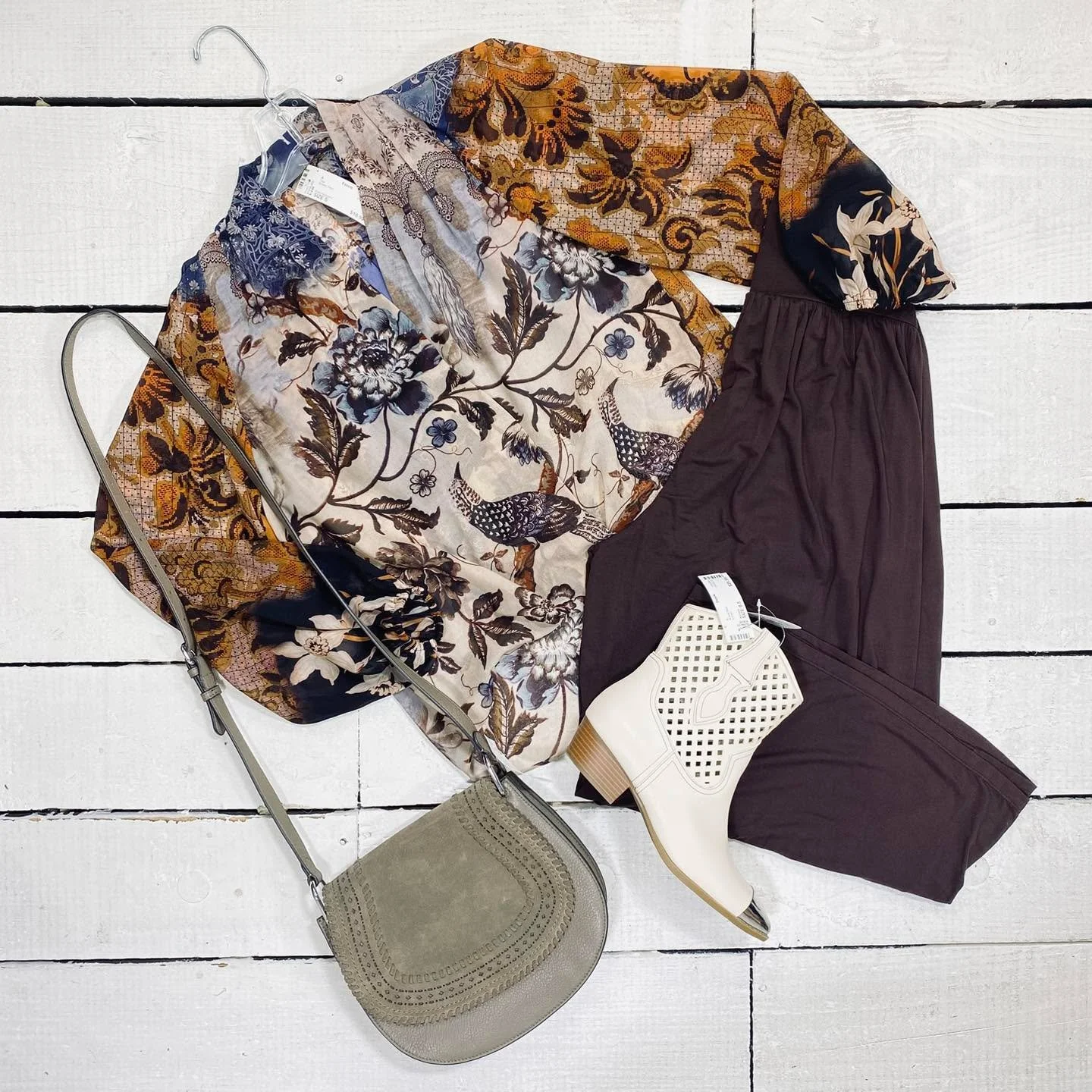 Kobi Halperin Top Size S, $18.99
ODODOS Pants Size 4, $14.99
Arizona Ankle Boot Size 8.5, $28.99
Crossbody, $22.99