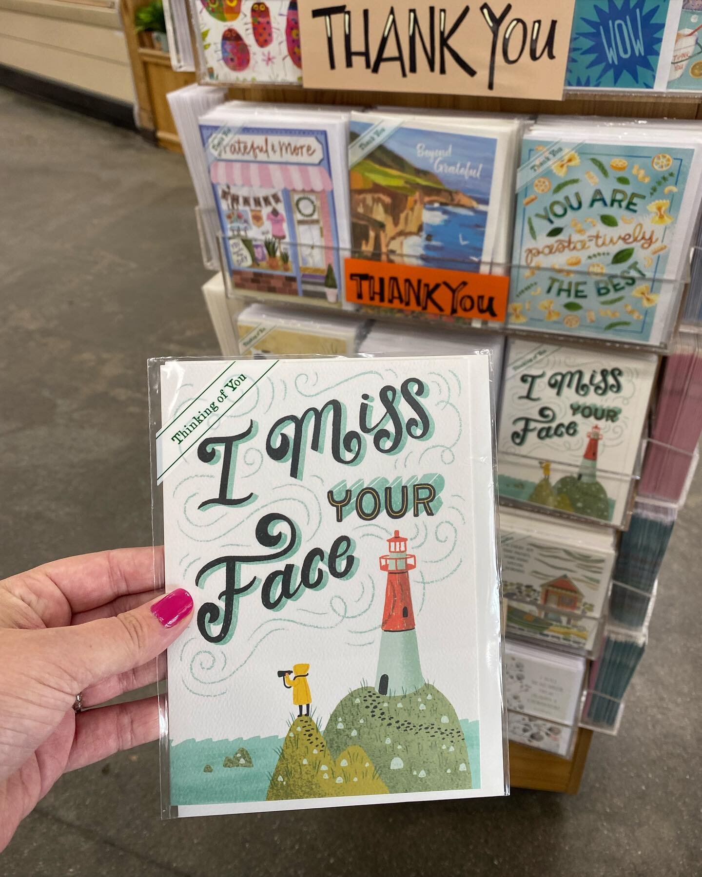 Look out for my card design at your local Trader Joe&rsquo;s! Thanks for the photo @c_ann_p ! #imissyourface #thinkingofyou #handlettering #handtype #illustration #carddesign