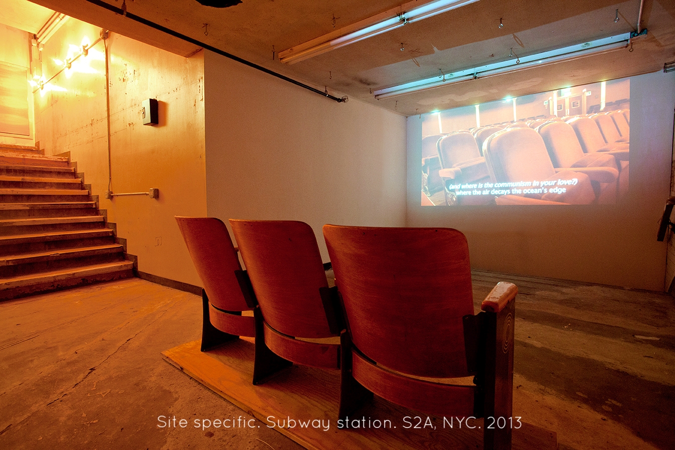 1- Itziar Barrio. WE COULD HAVE HAD IT ALL .2013. HD video 9’21 and Theater chairs. S2A. Installation View.jpg
