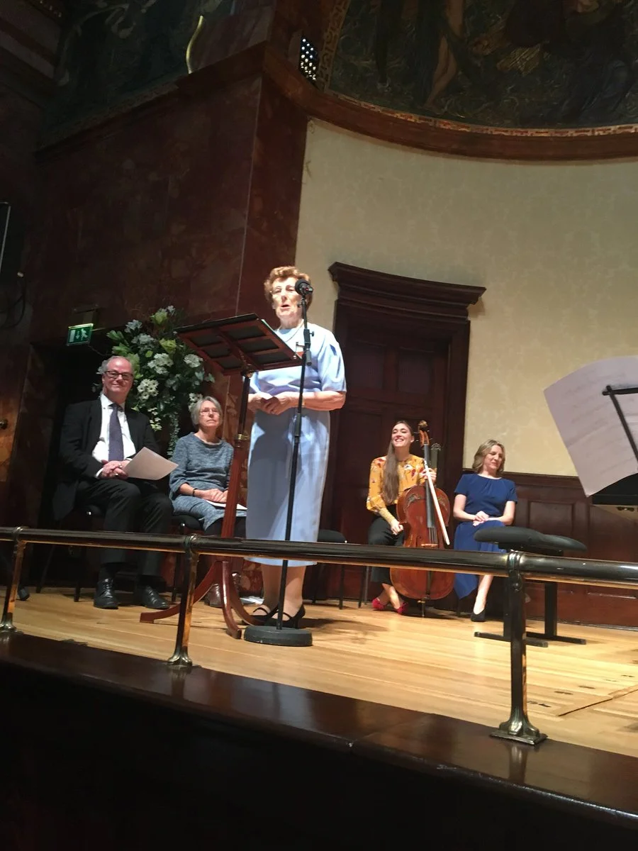 Dr Ita Beausang: Co-author of 'Ina Boyle (1889-1967): A Composer's Life'. This book is available to pre-order at Cork University Press. (Back row) Ronald Corp (conductor), Nicola le Fanu (composer), Nadège Rochat (cello), Dearbhla Collins (piano). Photo Credit: Embassy of Ireland Facebook