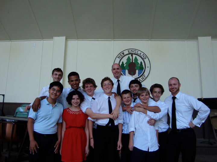 Dan, Patrick Roulet, and Loy Donaldson with percussion students at New England Music Camp, 2011