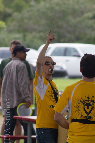 Dan leading Vencedores, the University of Michigan's samba batteria, September 2014. 