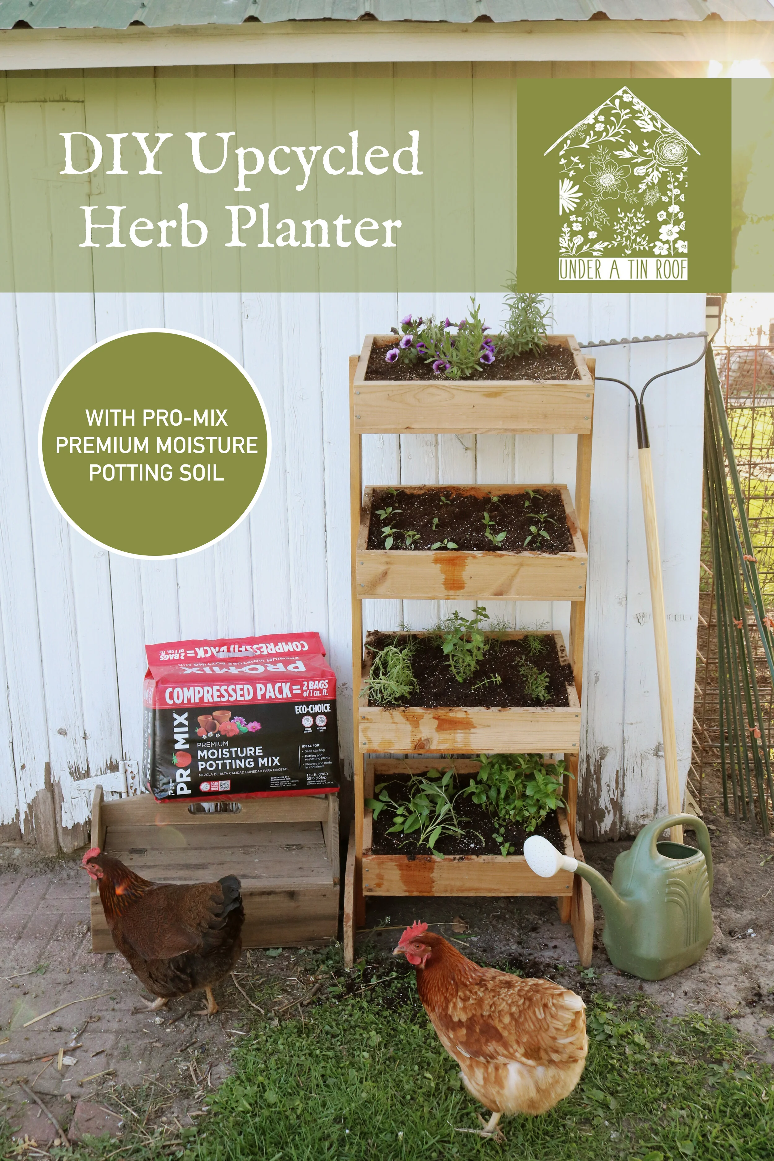 Diy Upcycled Herb Planter Under A Tin Roof