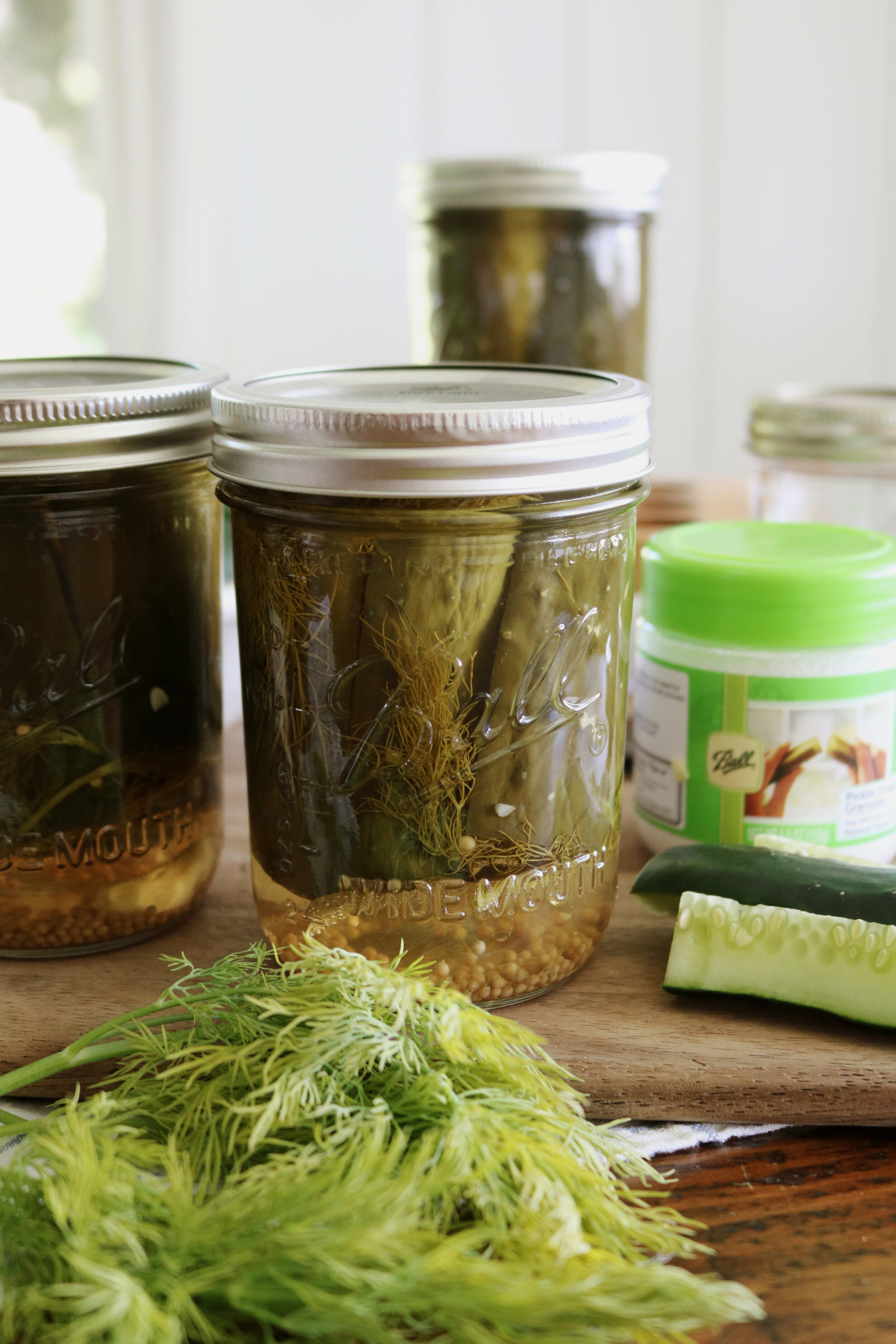 Canned Kosher Dill Pickle Spears With Ball Canning Under A Tin Roof