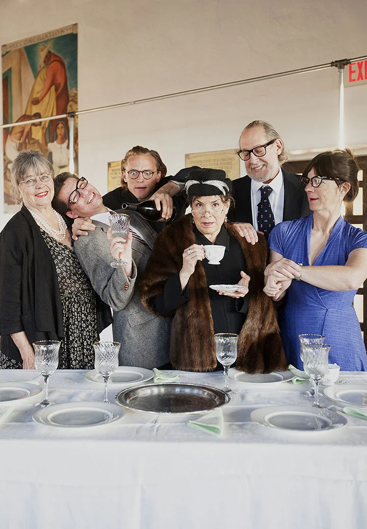 The cast of "The Dining Room," inside the Mural Room at the Old County Courthouse on the Plaza.